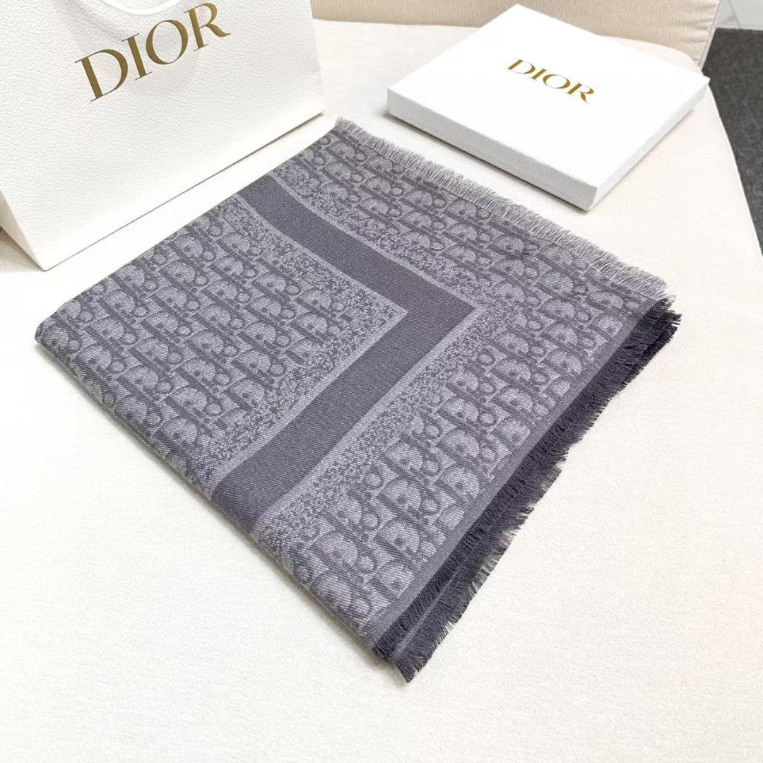 CD Monogram Scarf 140CM Dark Grey Cashmere