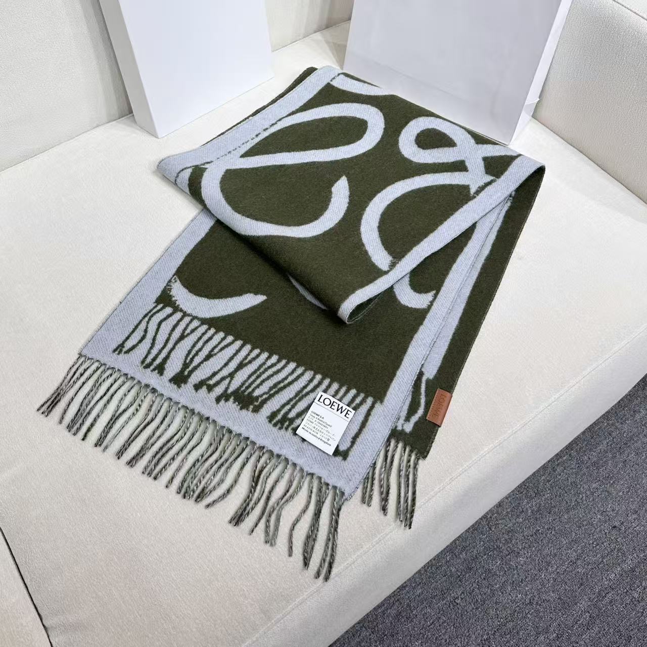 Loewe Scarf 180CM Green Light Blue Cashmere 150368