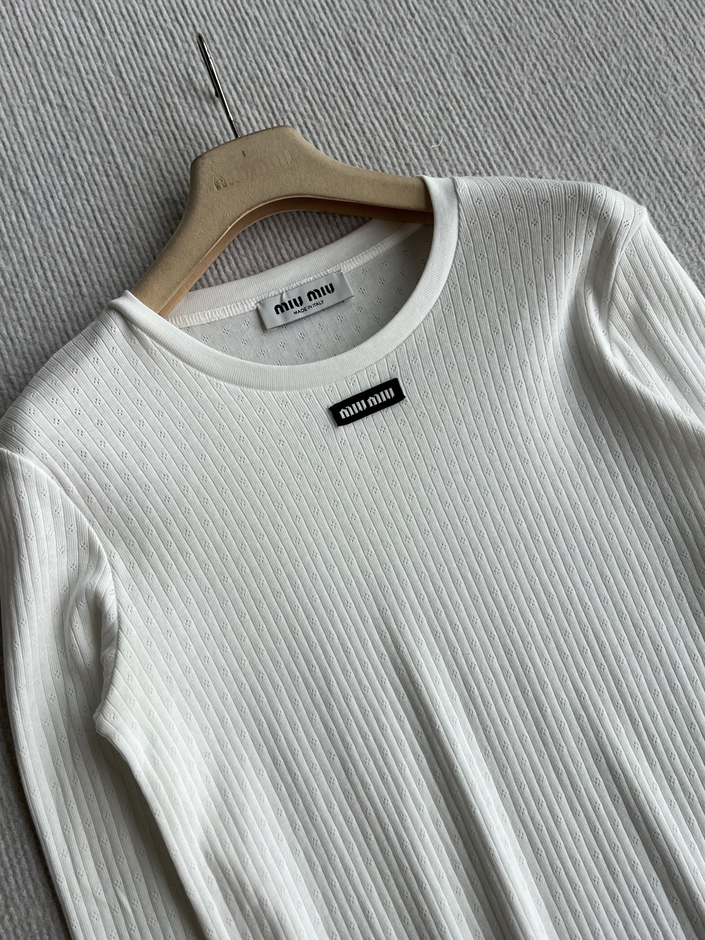 Miu 26s Jacquard Long-sleeved T-shirt White Cotton 412322