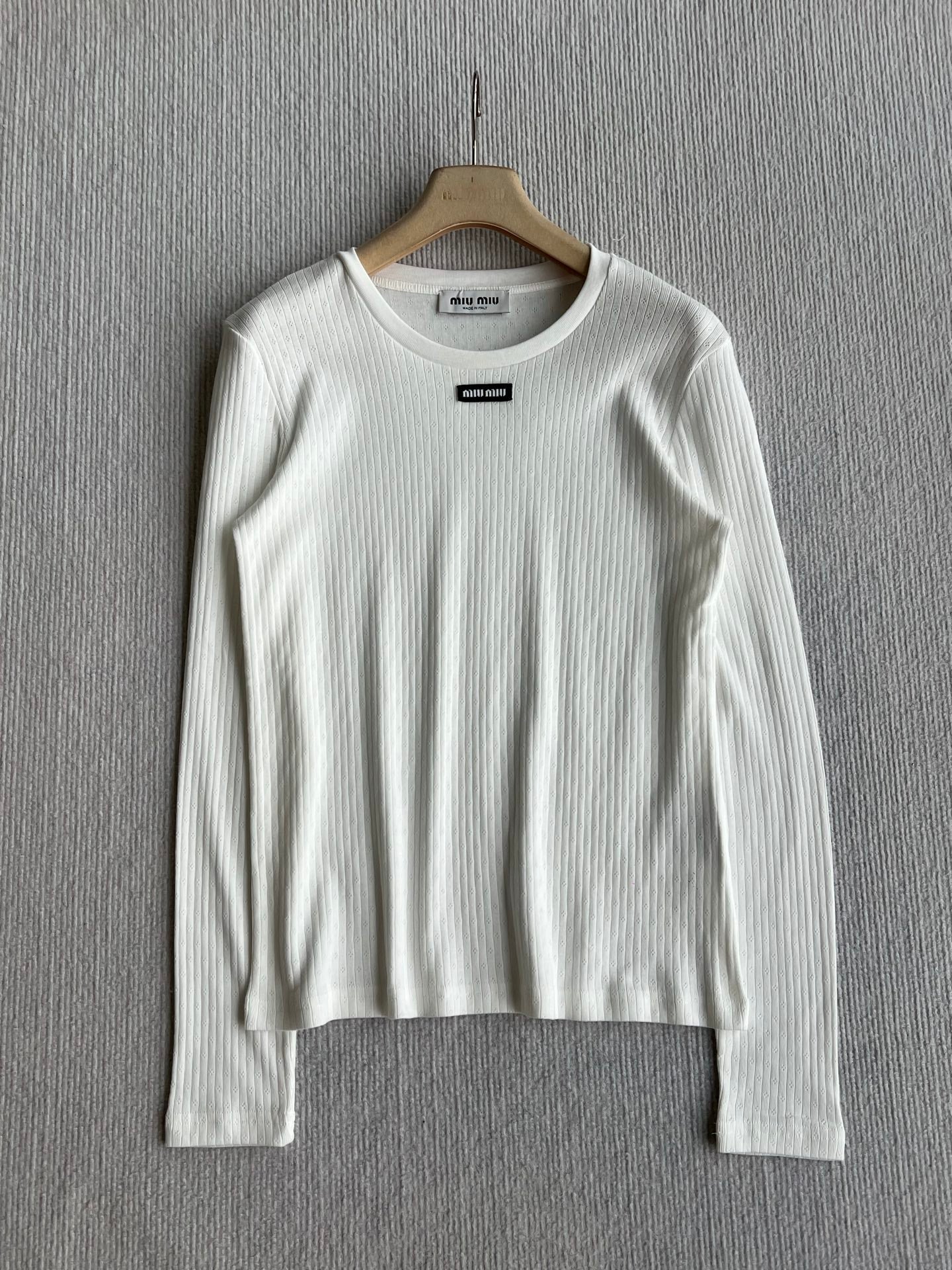 Miu 26s Jacquard Long-sleeved T-shirt White Cotton 412322