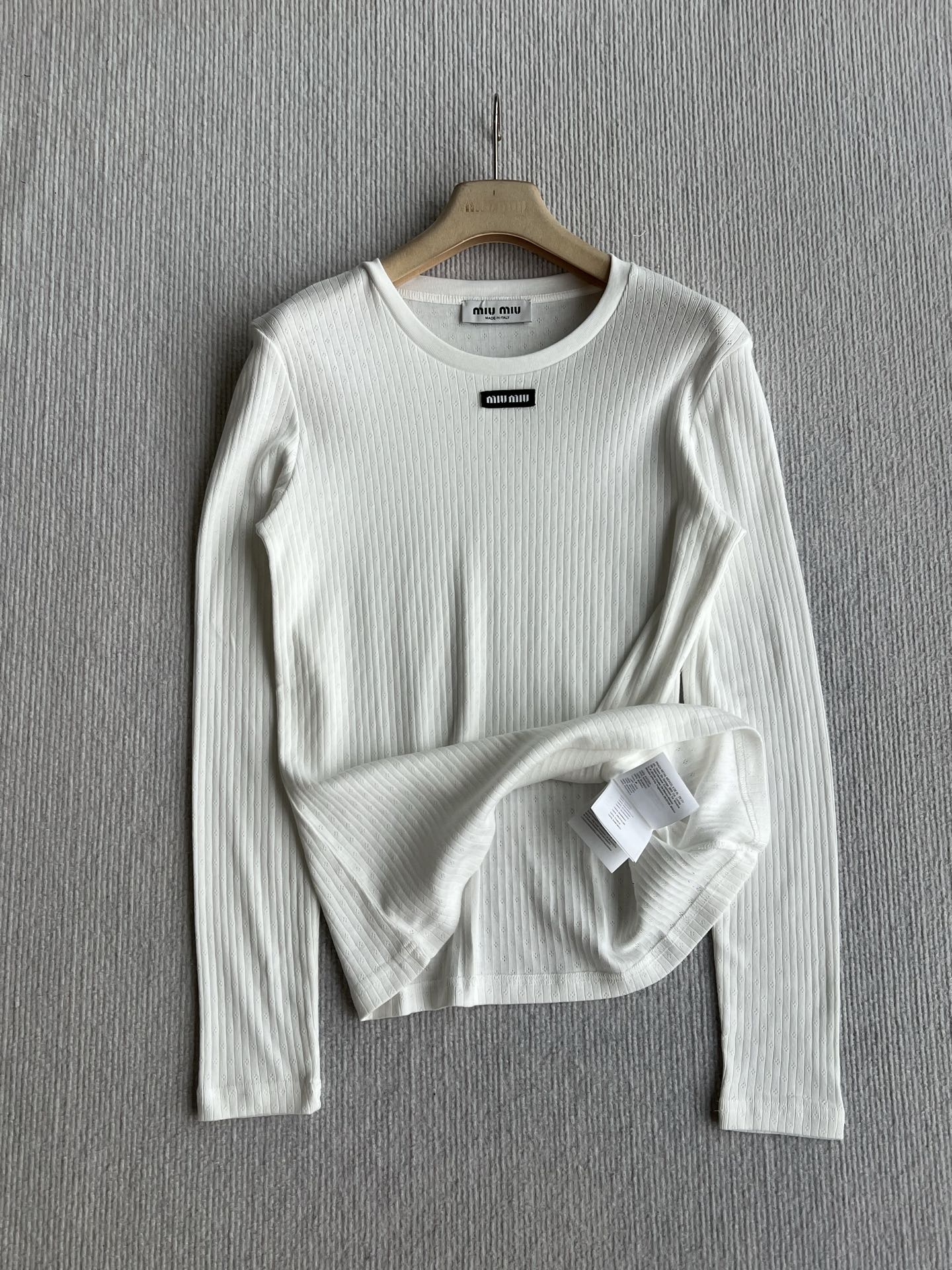 Miu 26s Jacquard Long-sleeved T-shirt White Cotton 412322