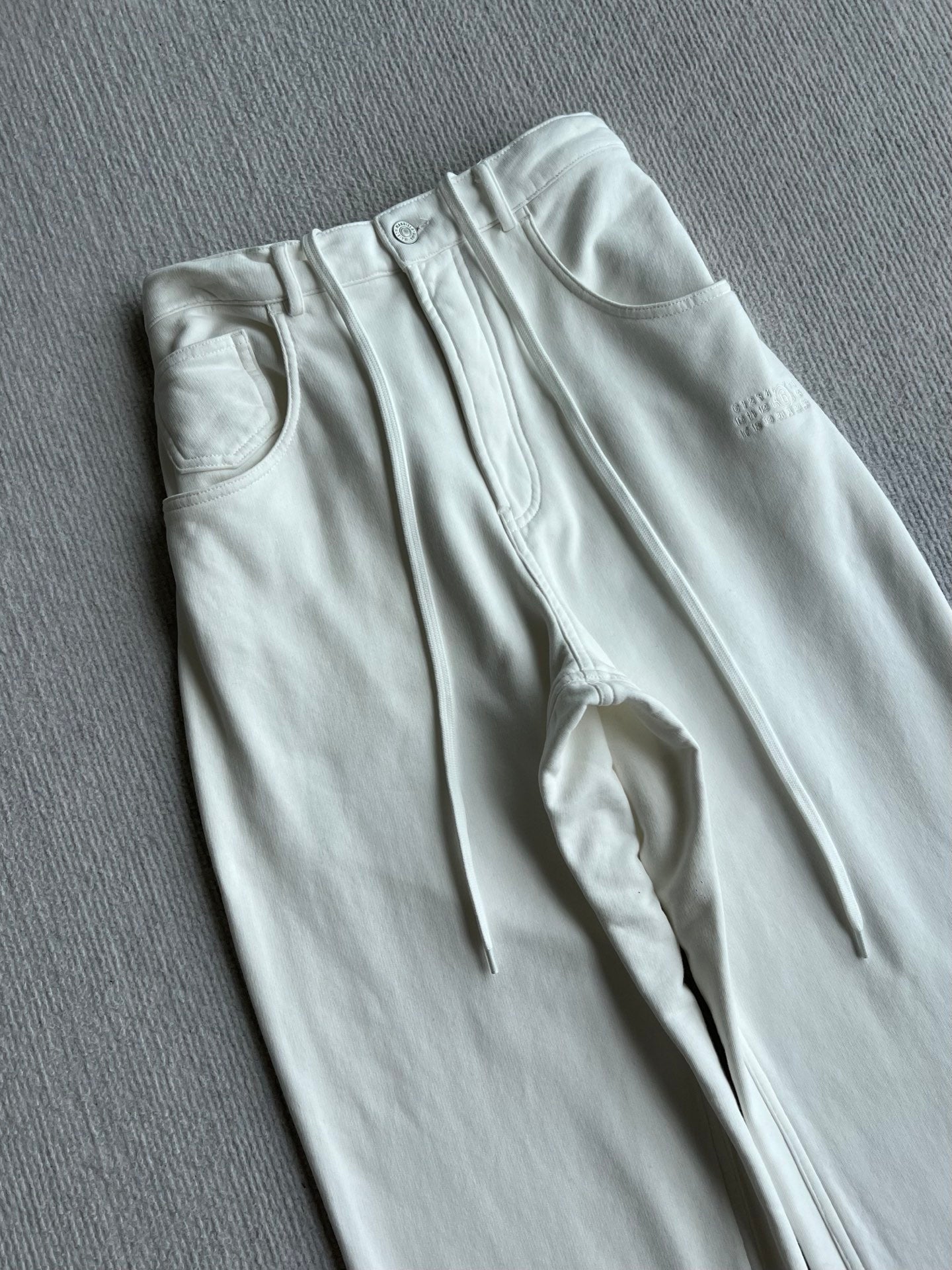 MM6 Elastic Waist Drawstring Casual Pants White Cotton 412336