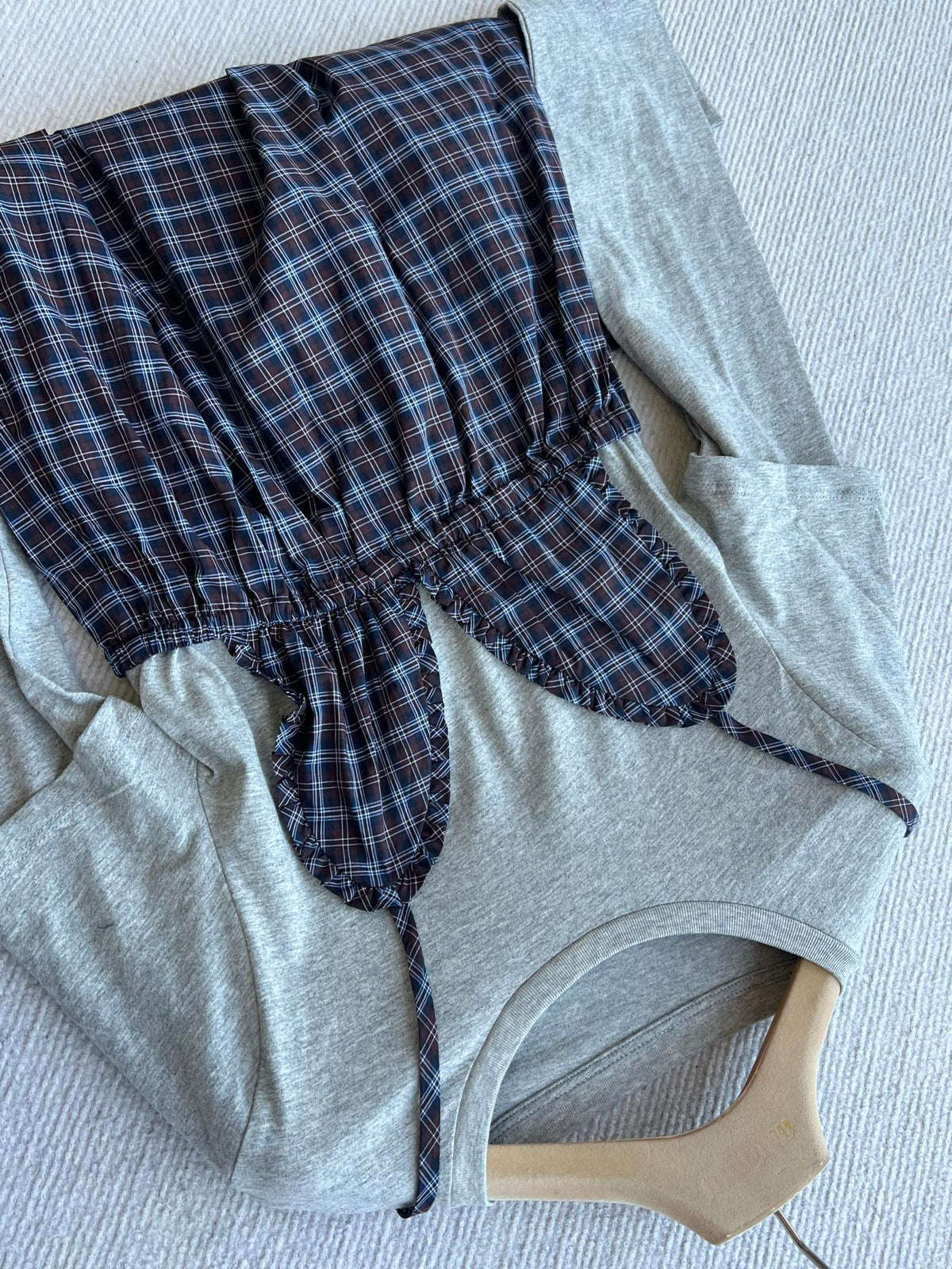 MM 26s Plaid Cami Dress Layered Tee Set Grey 439733