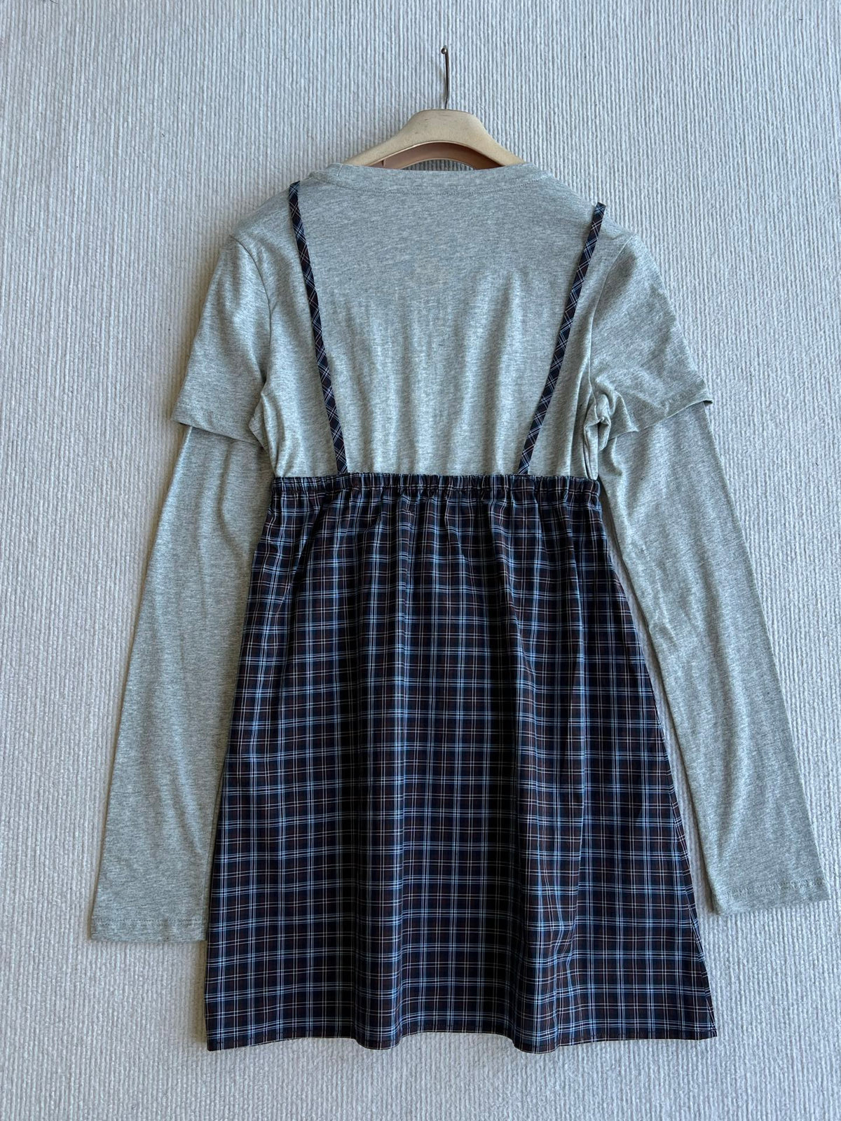 MM 26s Plaid Cami Dress Layered Tee Set Grey 439733