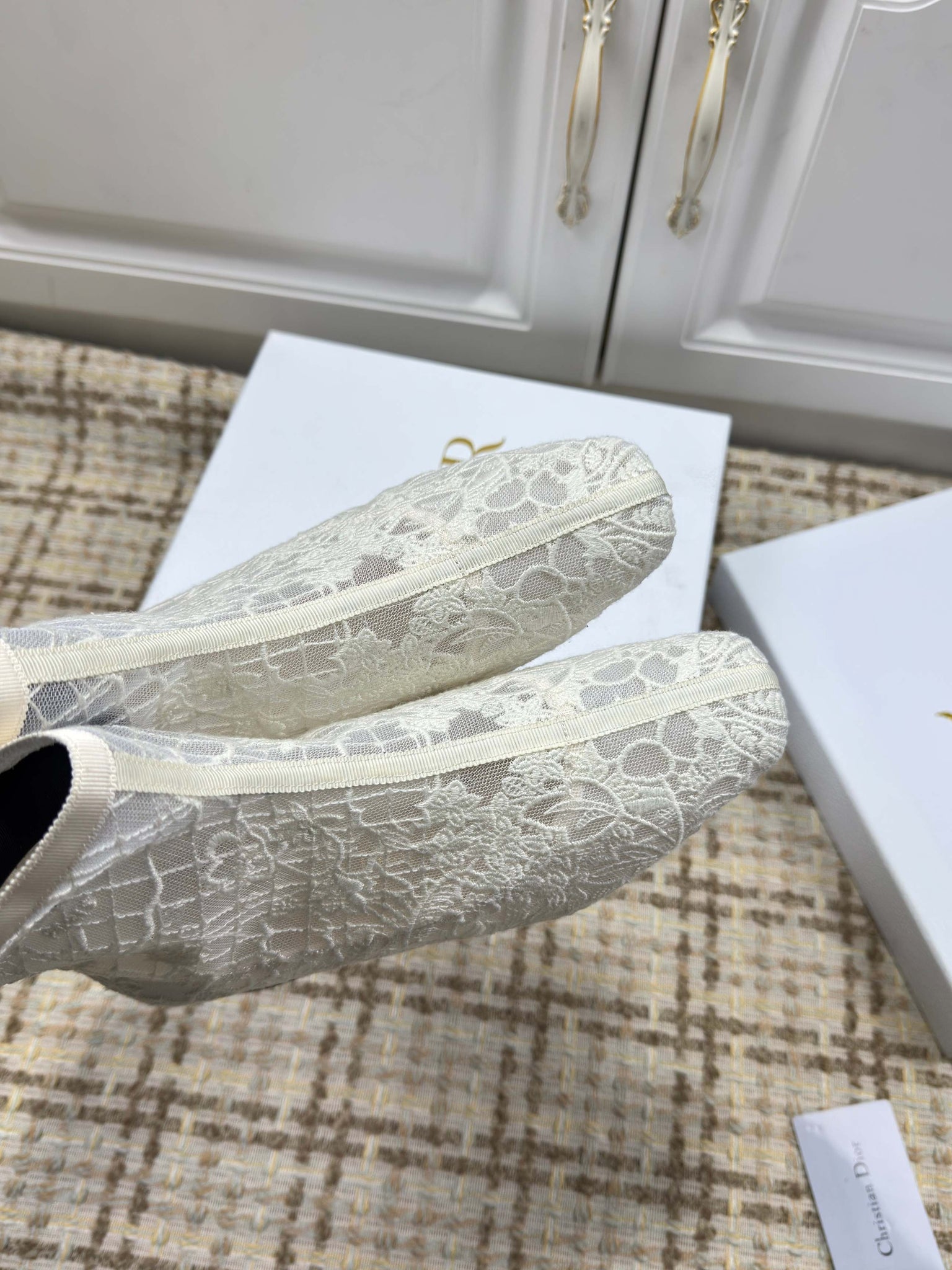 CD 26s Ankle Boots 35mm In White Floral Lace Mesh Block Heel