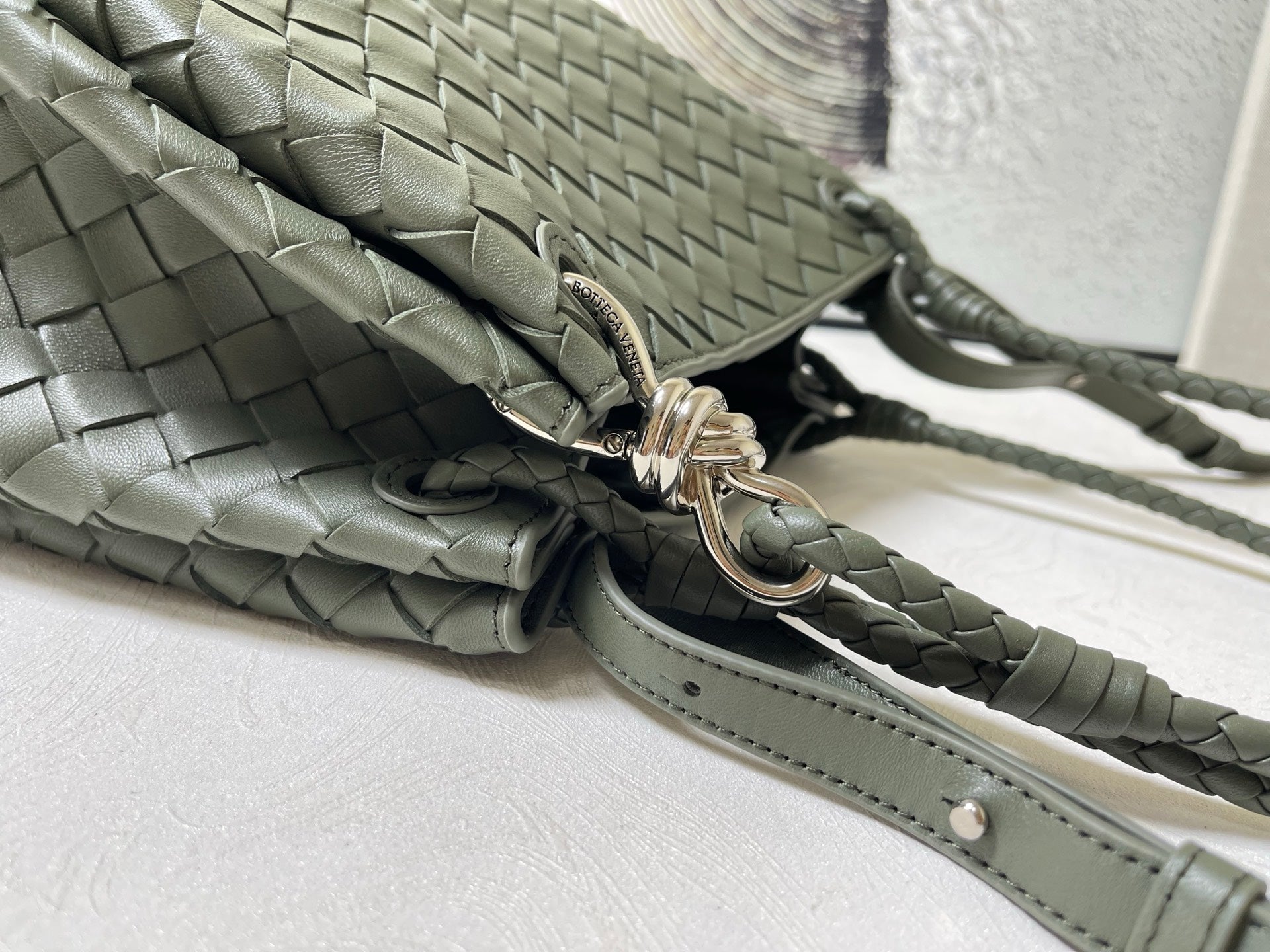 BV Small Parachute 20cm Olive Intrecciato Leather