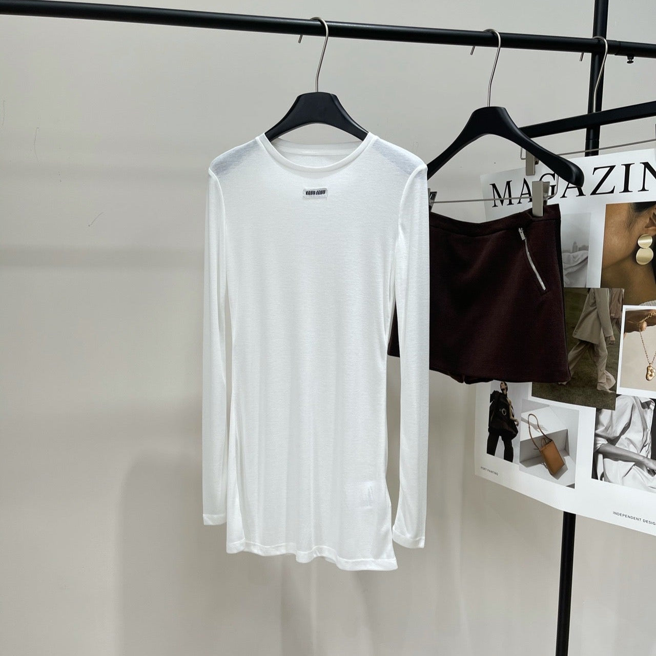 Miu Long-sleeved T-shirt White Cotton 349751