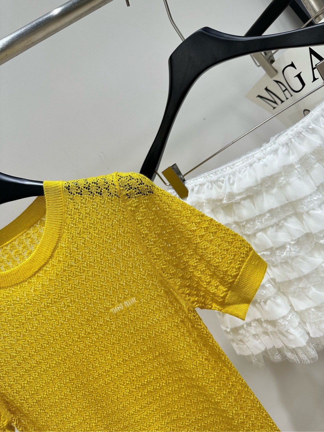 Miu 26s Knitted Openwork Yellow Top Cashmere Silk 409946