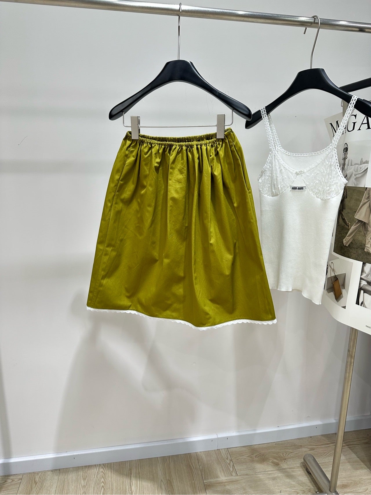 Miu 26s Olive Green Midi Skirt Cotton 409939