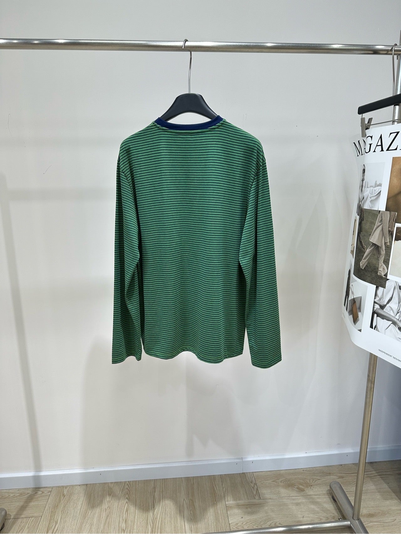 Miu 26s Green Striped Long-Sleeve T-Shirt Cotton 409864