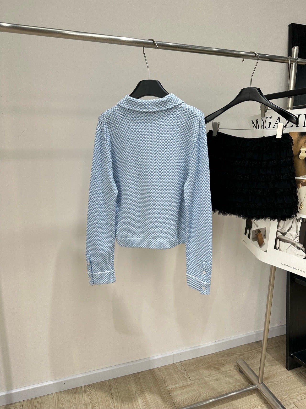 Miu 26s Knit Polo Single-Breasted Cardigan Light Blue Cotton 417360
