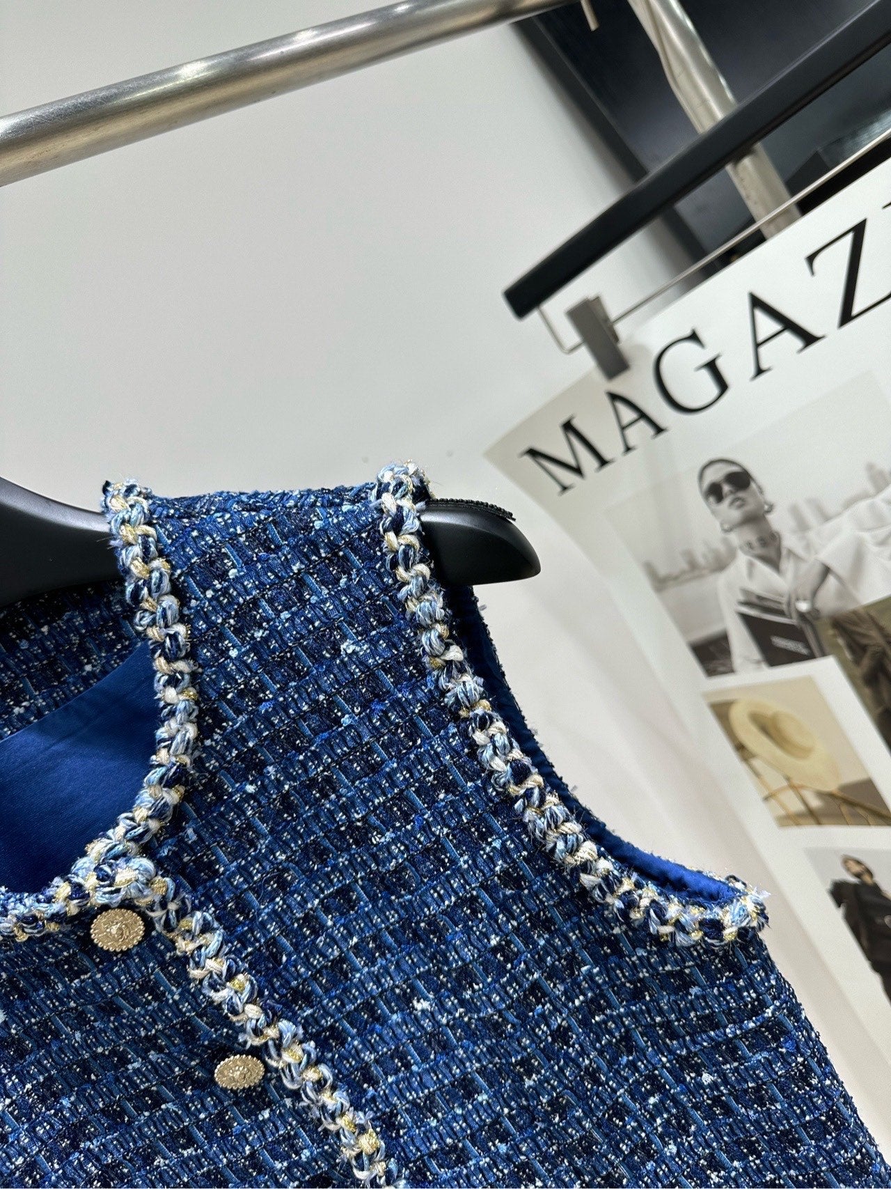 CC 26s Industry Dark Blue Woven Tweed Vest Cotton Silk 417313
