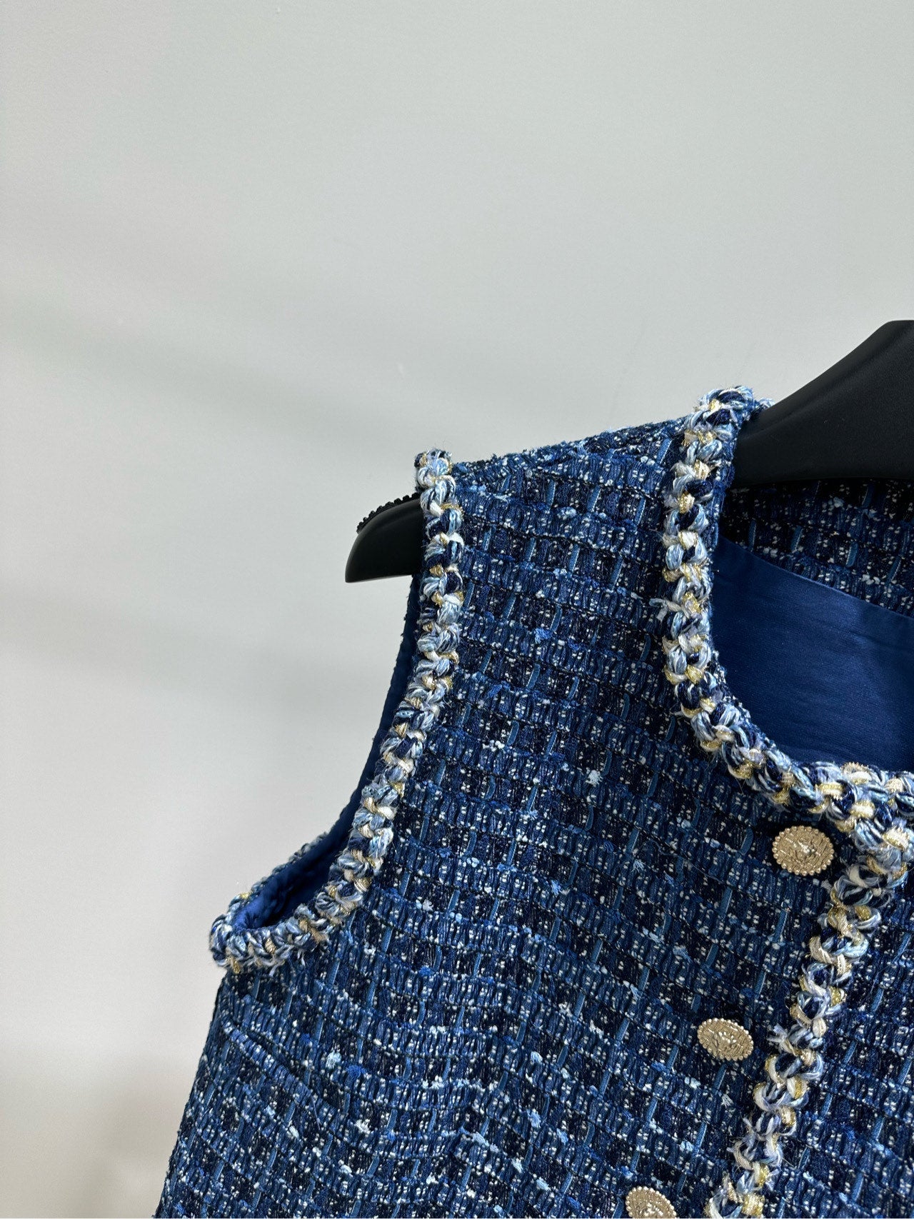 CC 26s Industry Dark Blue Woven Tweed Vest Cotton Silk 417313