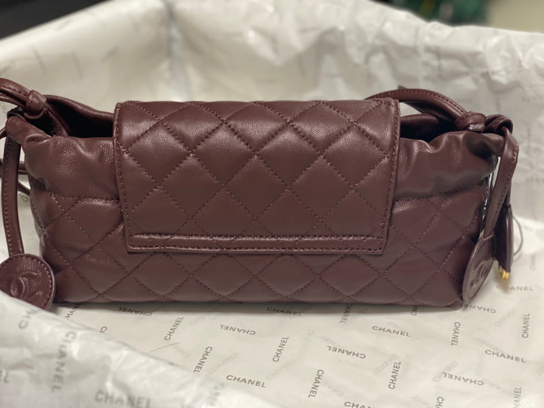 Chanel 2026 Pouch With Leather Strap 25cm Burgundy Calfskin