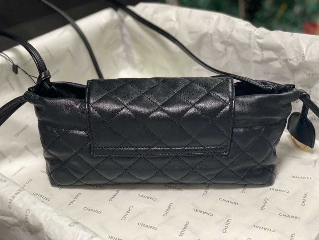 Chanel 2026 Pouch With Leather Strap 25cm Black Calfskin