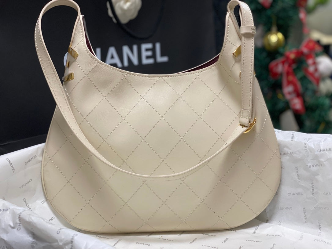 Chanel 2026 AS6478 Hobo Bag Ecru Lambskin Leather