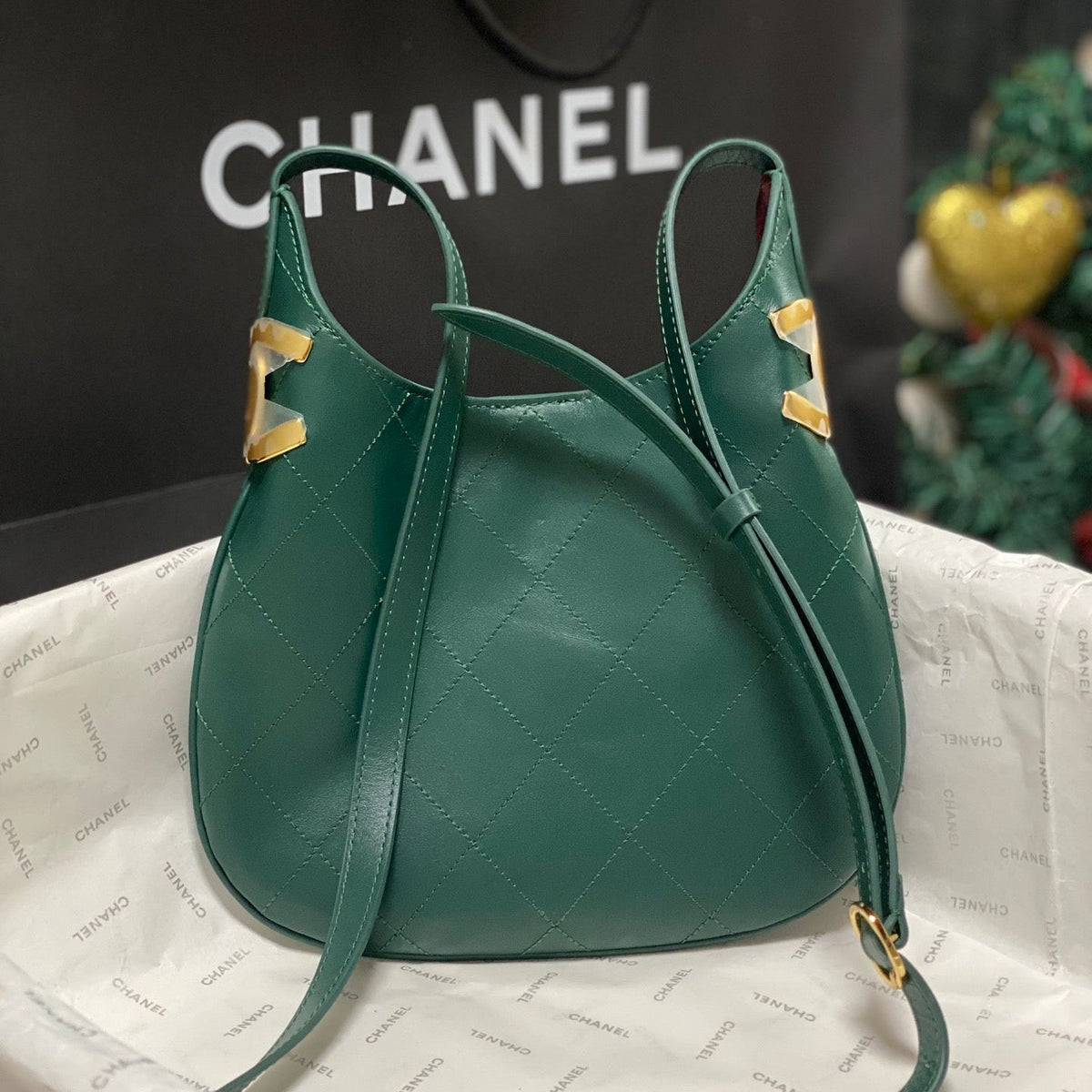 Chanel 2026 Hobo Bag AS6479 Dark Green Lambskin Leather