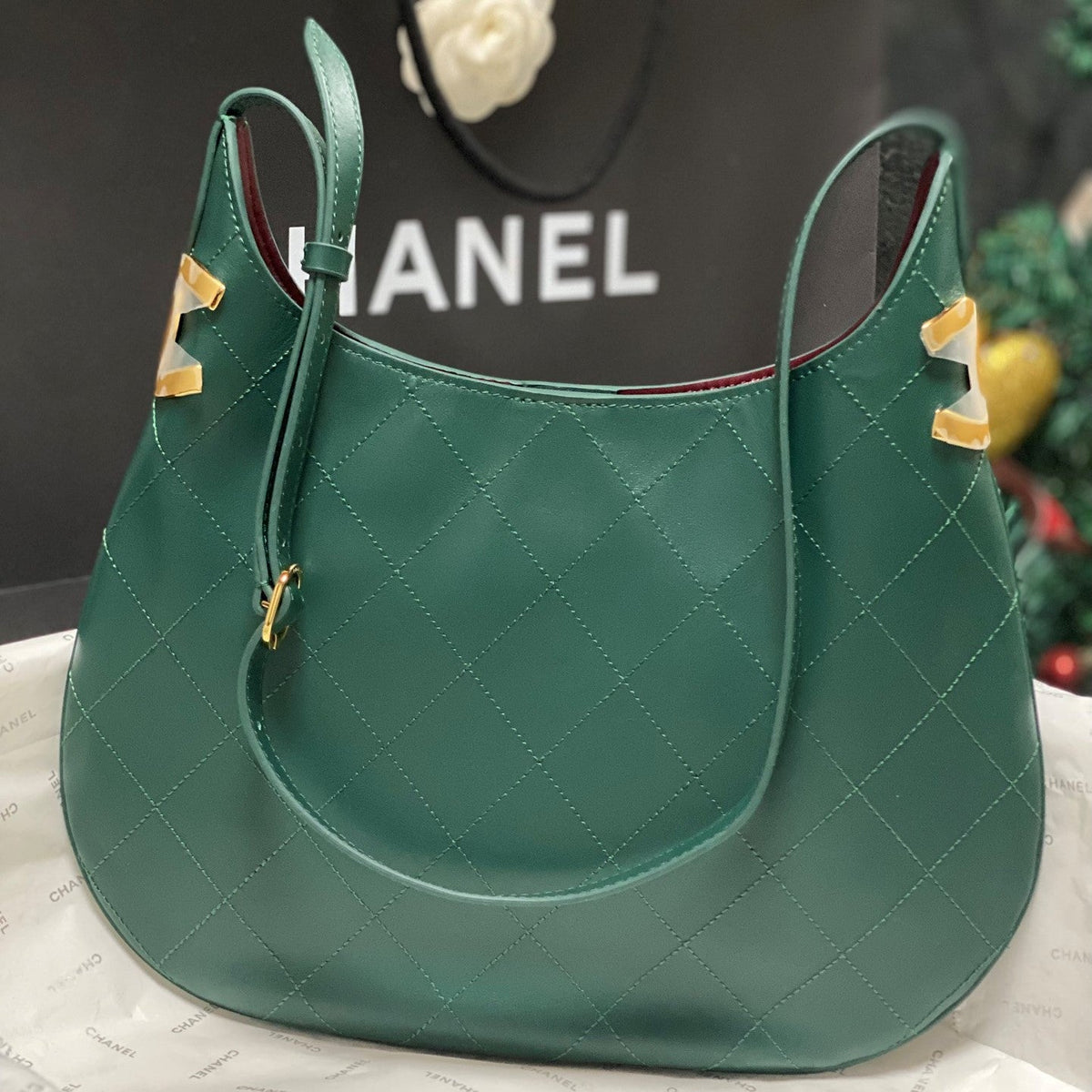 Chanel 2026 AS6478 Hobo Bag Dark Green Lambskin Leather
