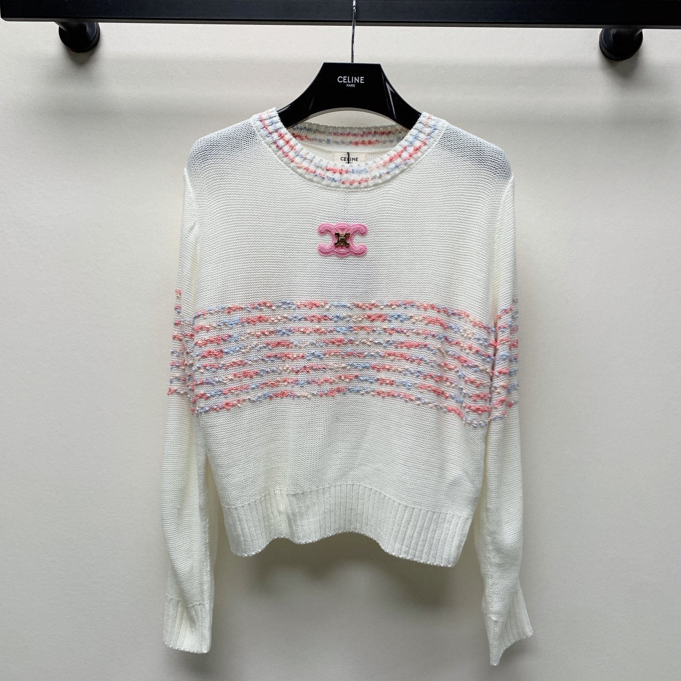 Celine 25 Striped Sweater White Wool Polyester 281500