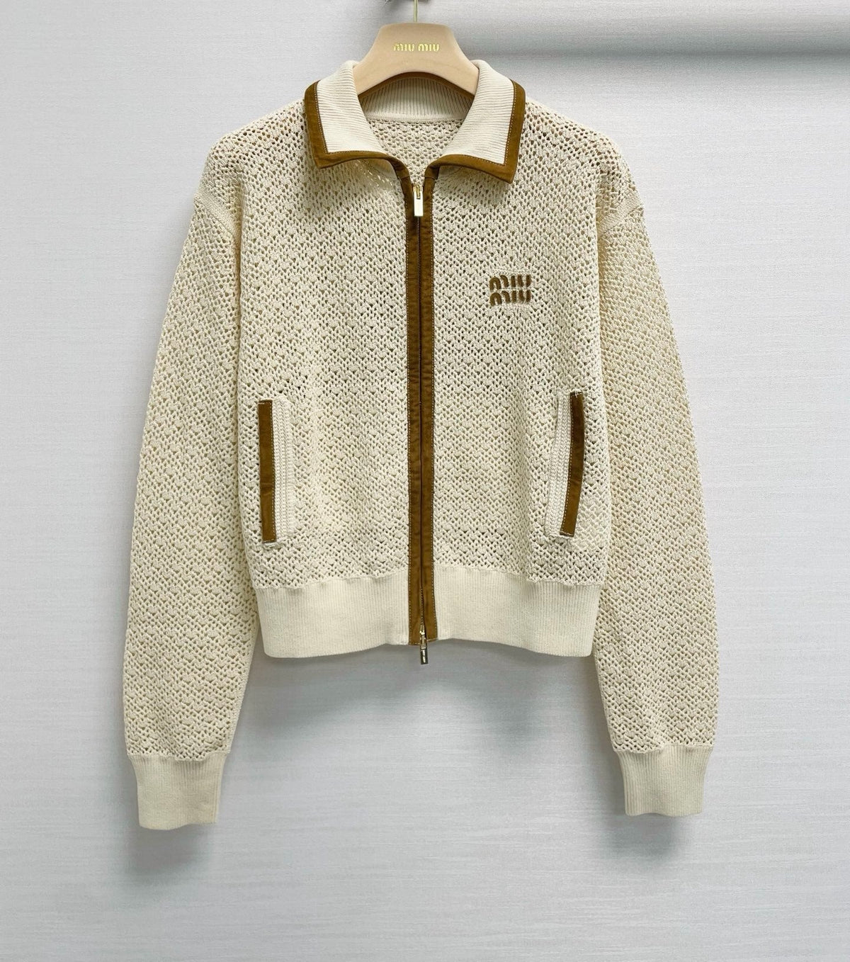 Miu 26s Crochet Jacket White Cotton Suede 432796