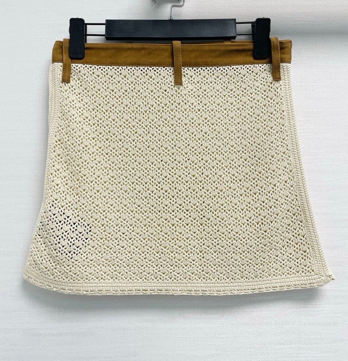 Miu 26s Crochet Miniskirt White Cotton Suede 432800