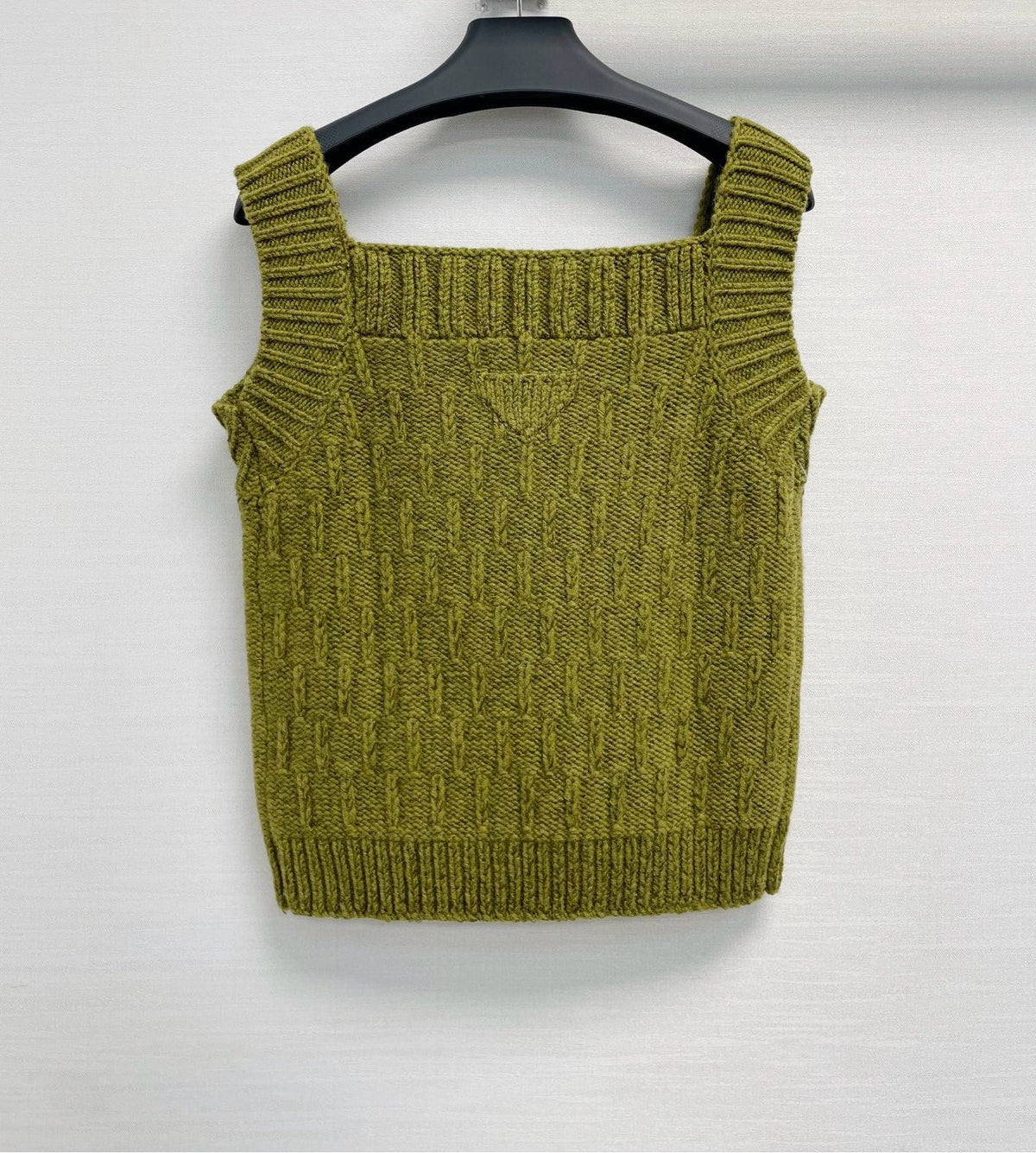 Prada 26S Cable-Knit Sweater Vest Olive Green 440327