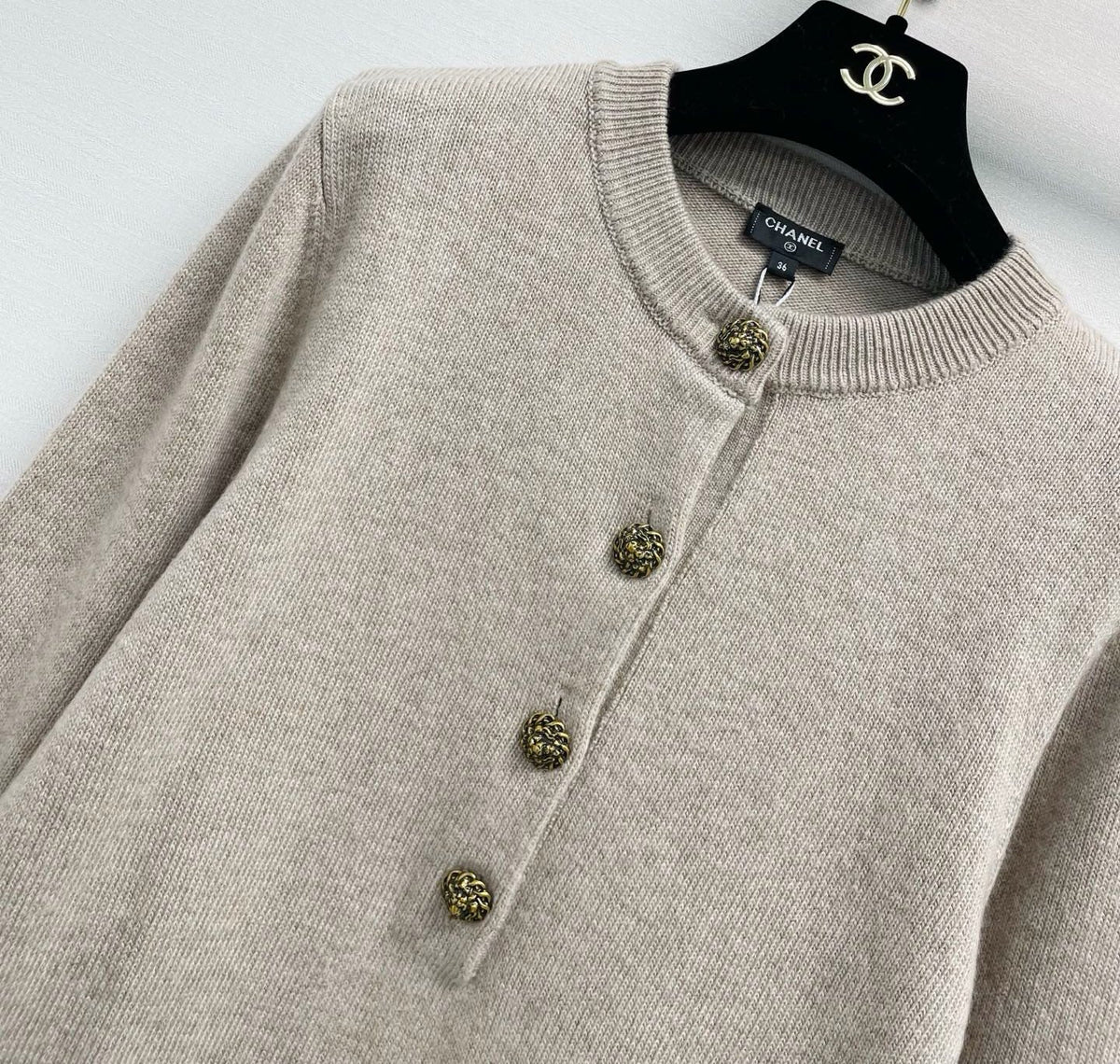 Chanel 26S Buttoned Round Neck Knit Sweater Cashmere