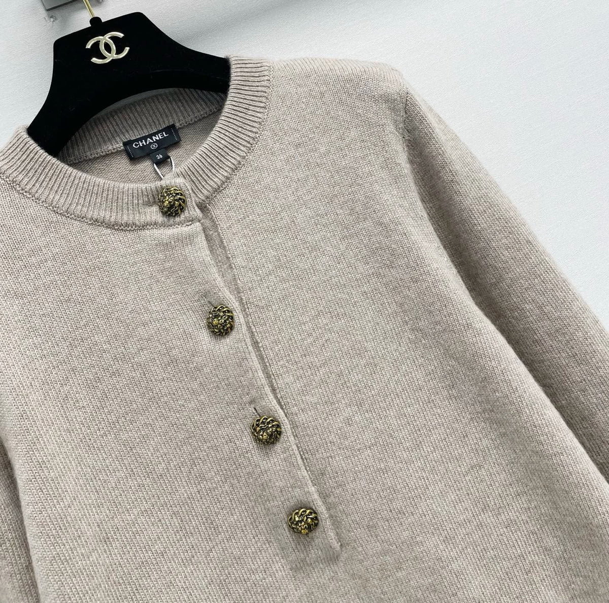 Chanel 26S Buttoned Round Neck Knit Sweater Cashmere