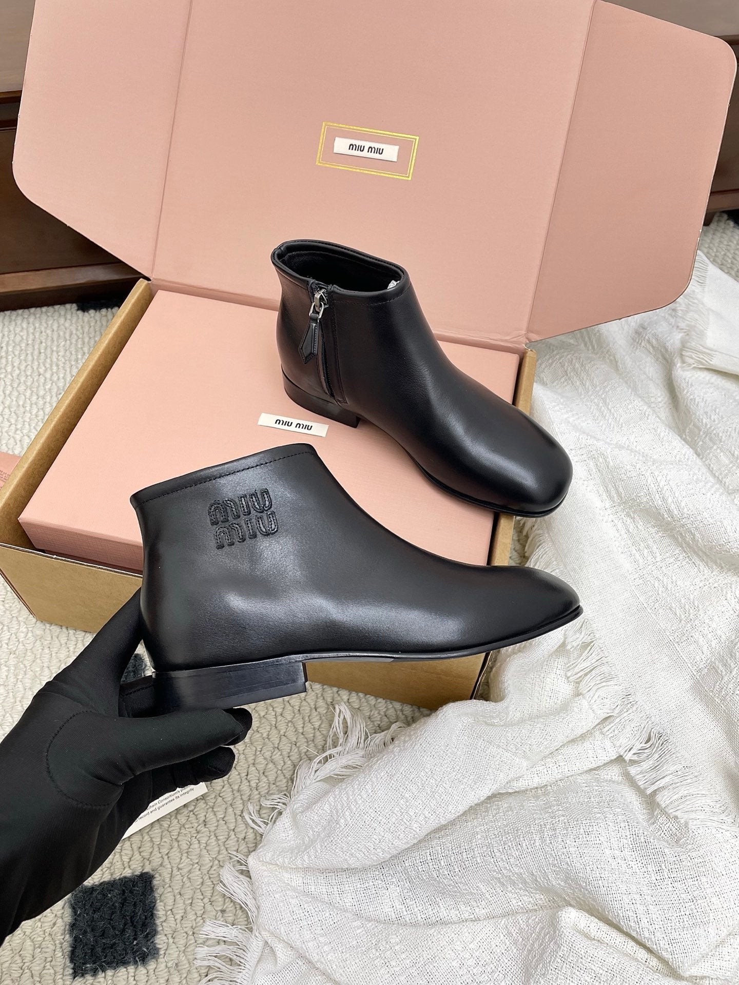 Miumiu 25 Chelsea Short Boot Black Cowhide 511541