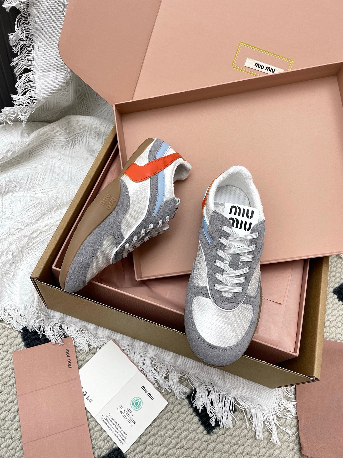 Miu Gymnasium Sneaker Grey Mesh Suede 611346