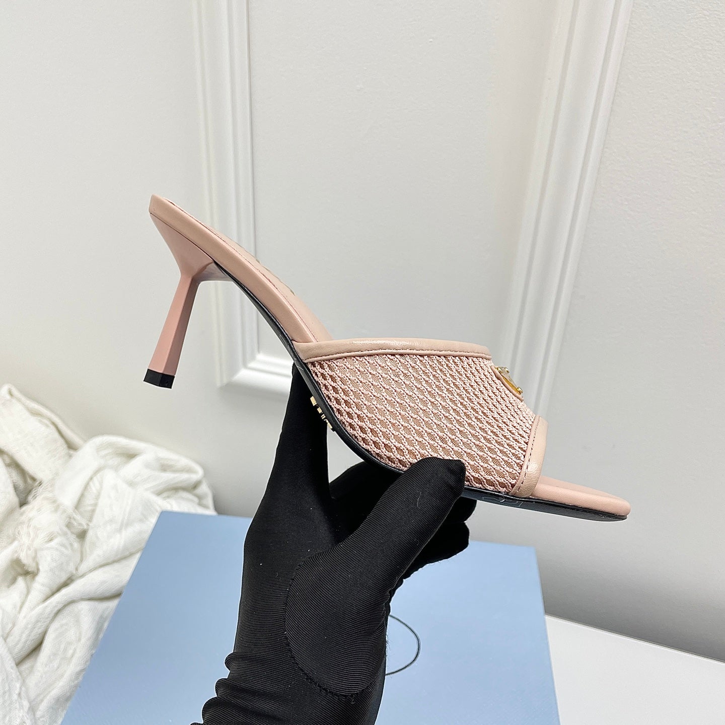 Prada 26s Mules Light Pink Mesh Leather 726972