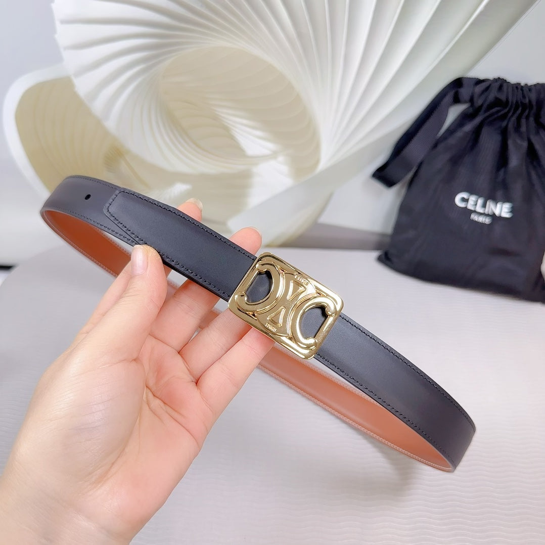 CEL Gold Buckle Belt 25mm Black Calfskin 178253