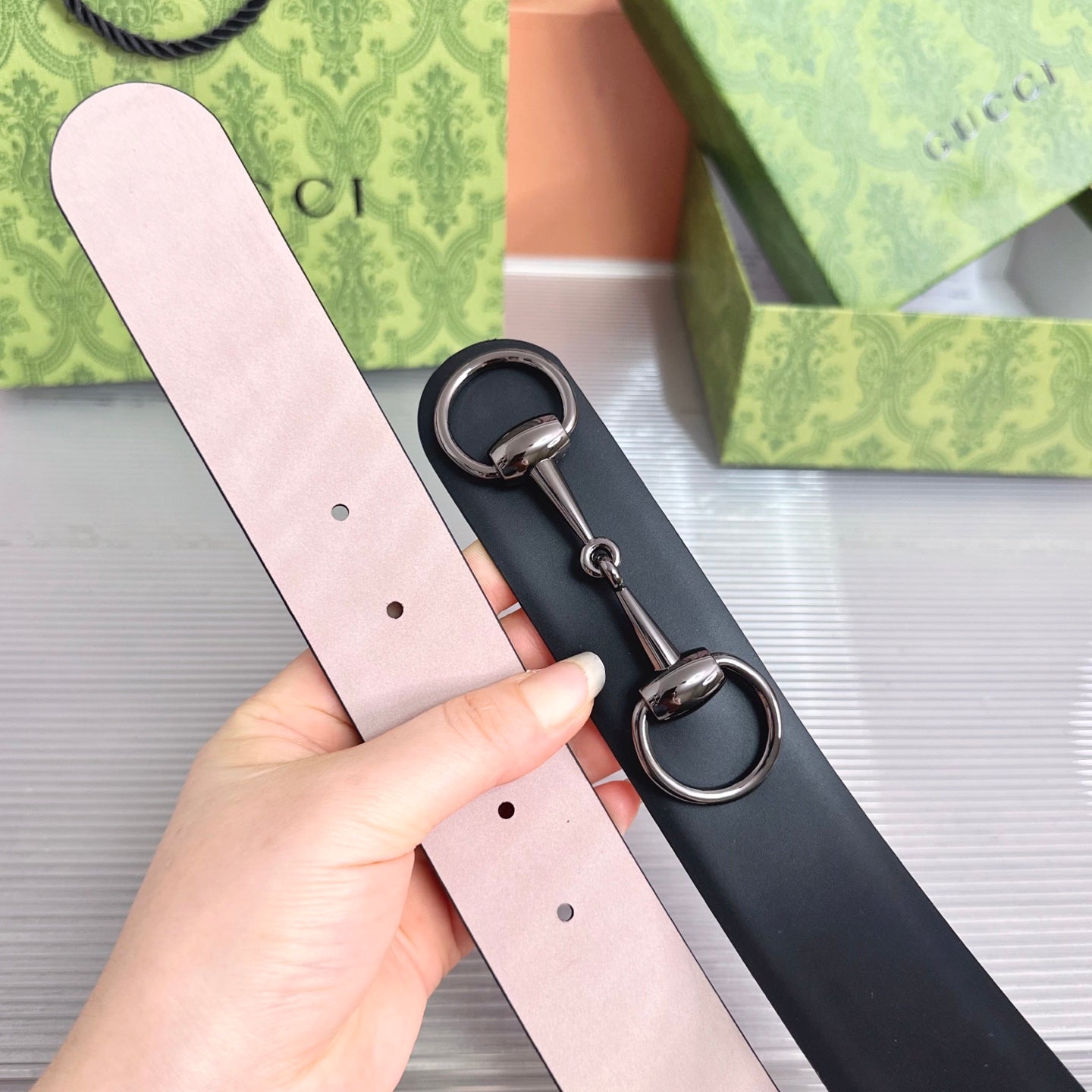 Gucci Horsebit 1955 Belt 4cm Black Pink Calfskin