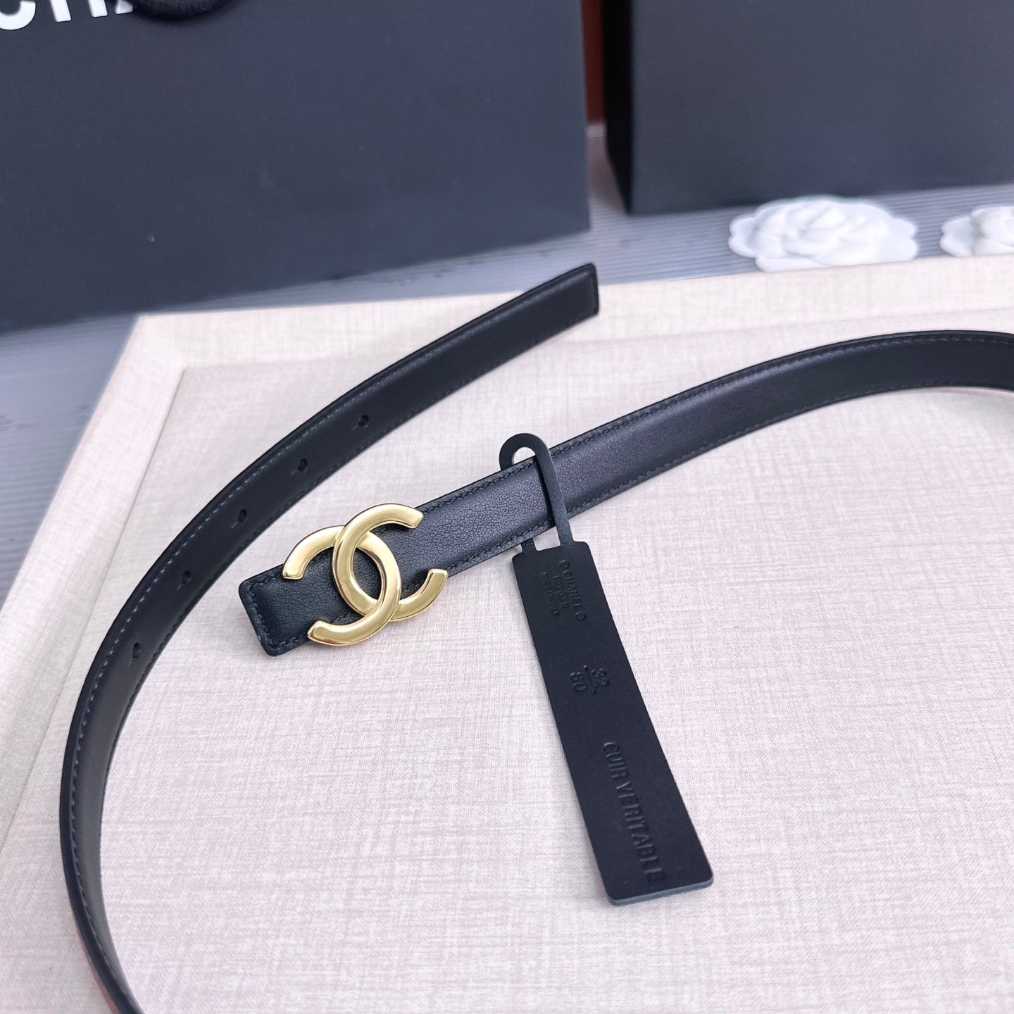 CC 26s 2cm Belt Black Burgundy Calfskin