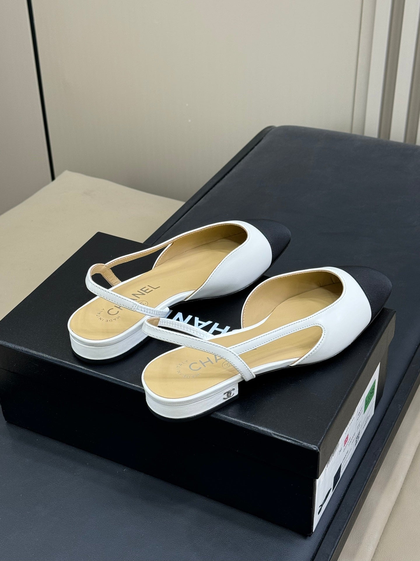 CC Classic Slingback White Goatskin Black Grosgrain 282282