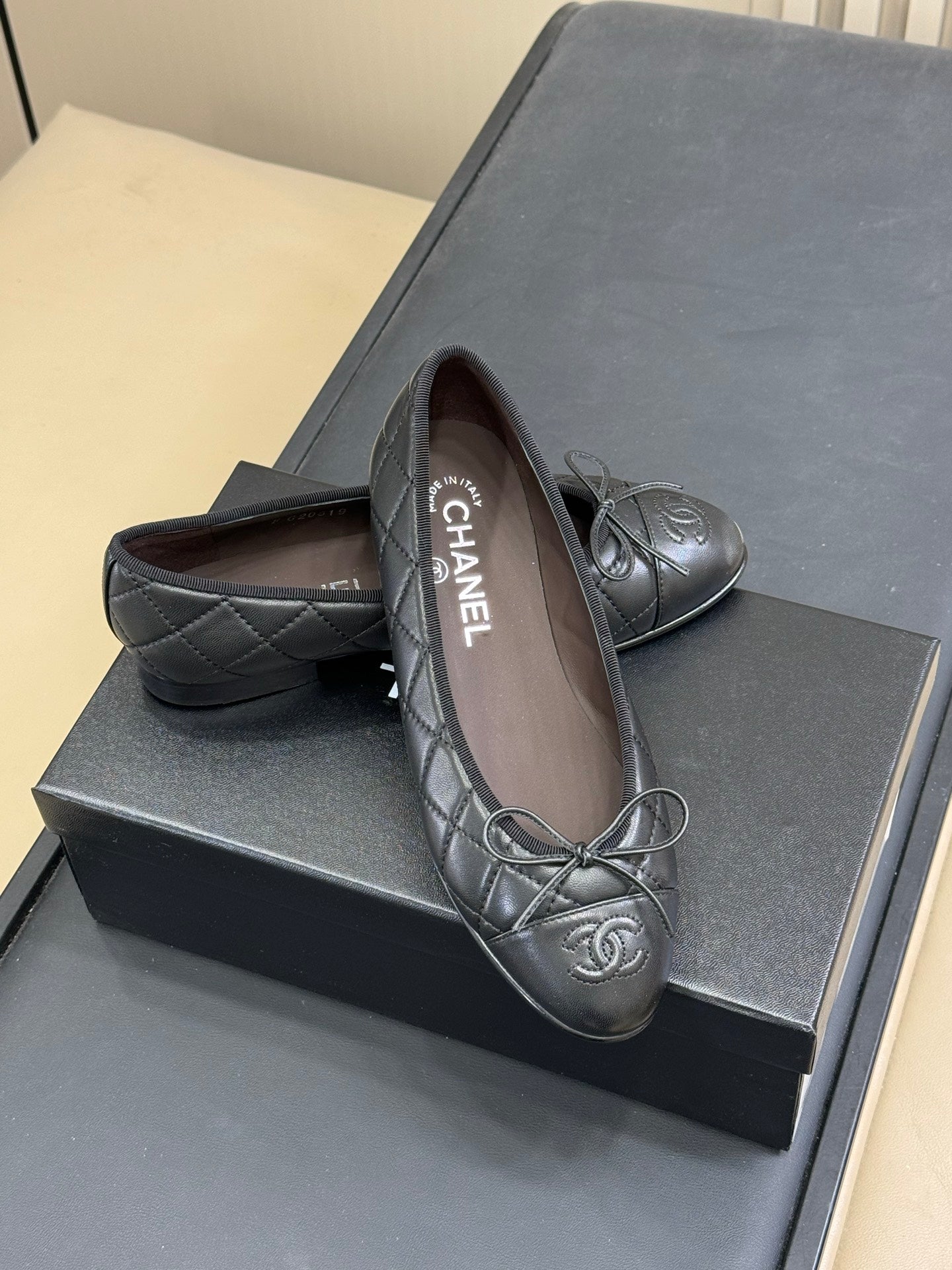 CC Classic Ballet Flats Black Quilted Lambskin 282278
