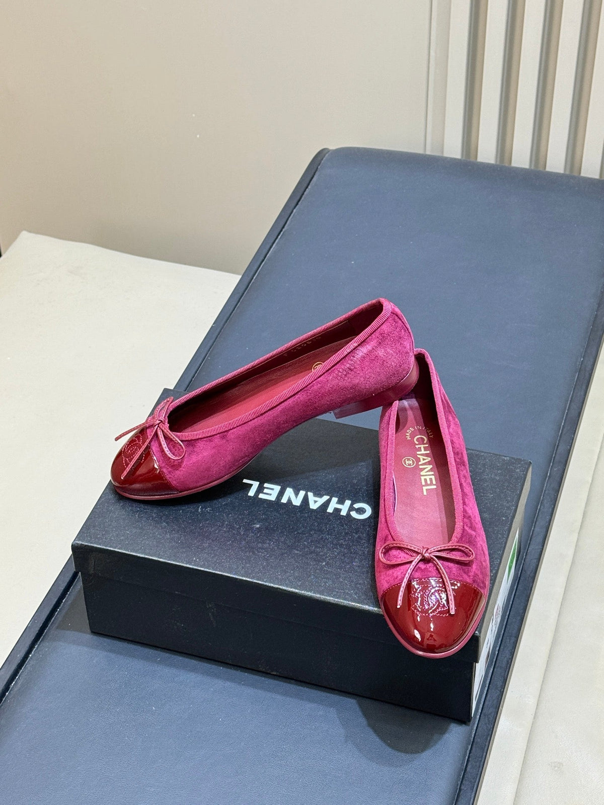 CC 26s Bow Ballet Flats 1cm Fuchsia Velvet Patent 150306