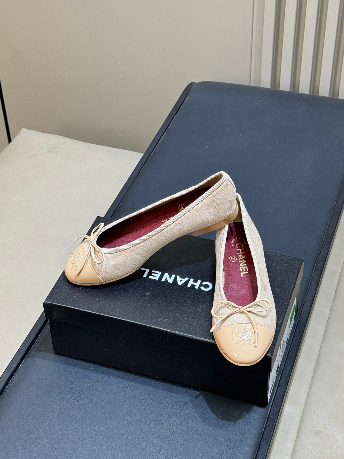 CC 26s Bow Ballet Flats 1cm Beige Tweed 150307