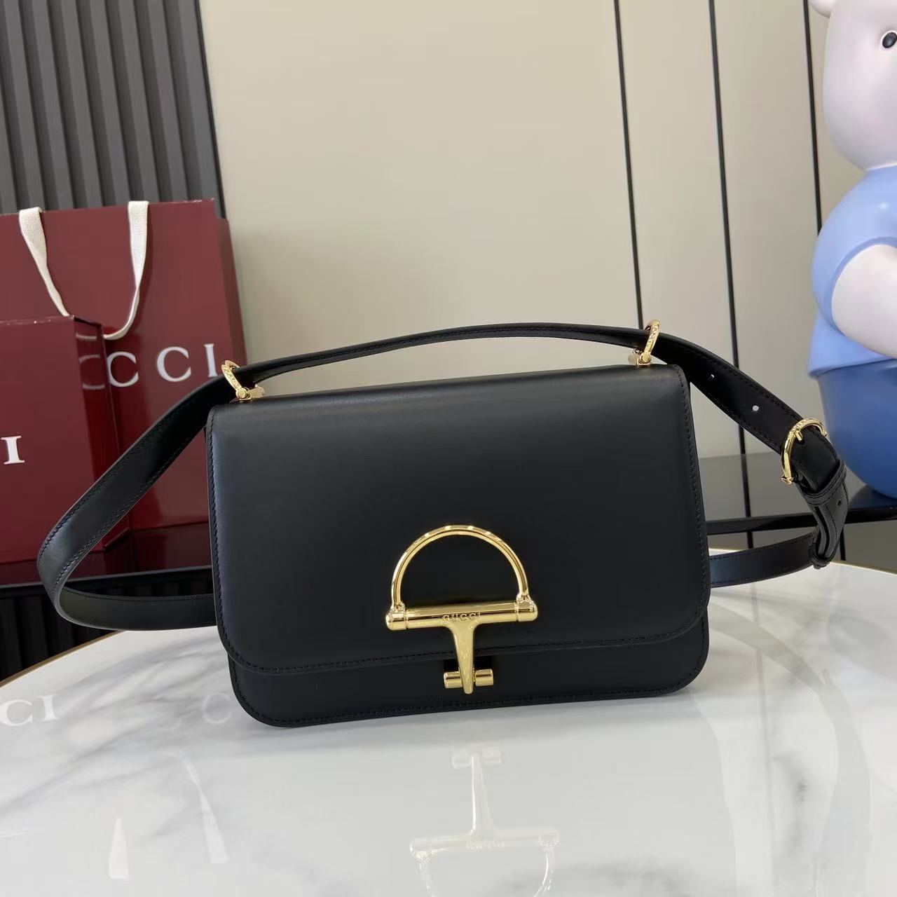 Gucci 25 Siena Bag 22.5cm Black Gold Leather 292363