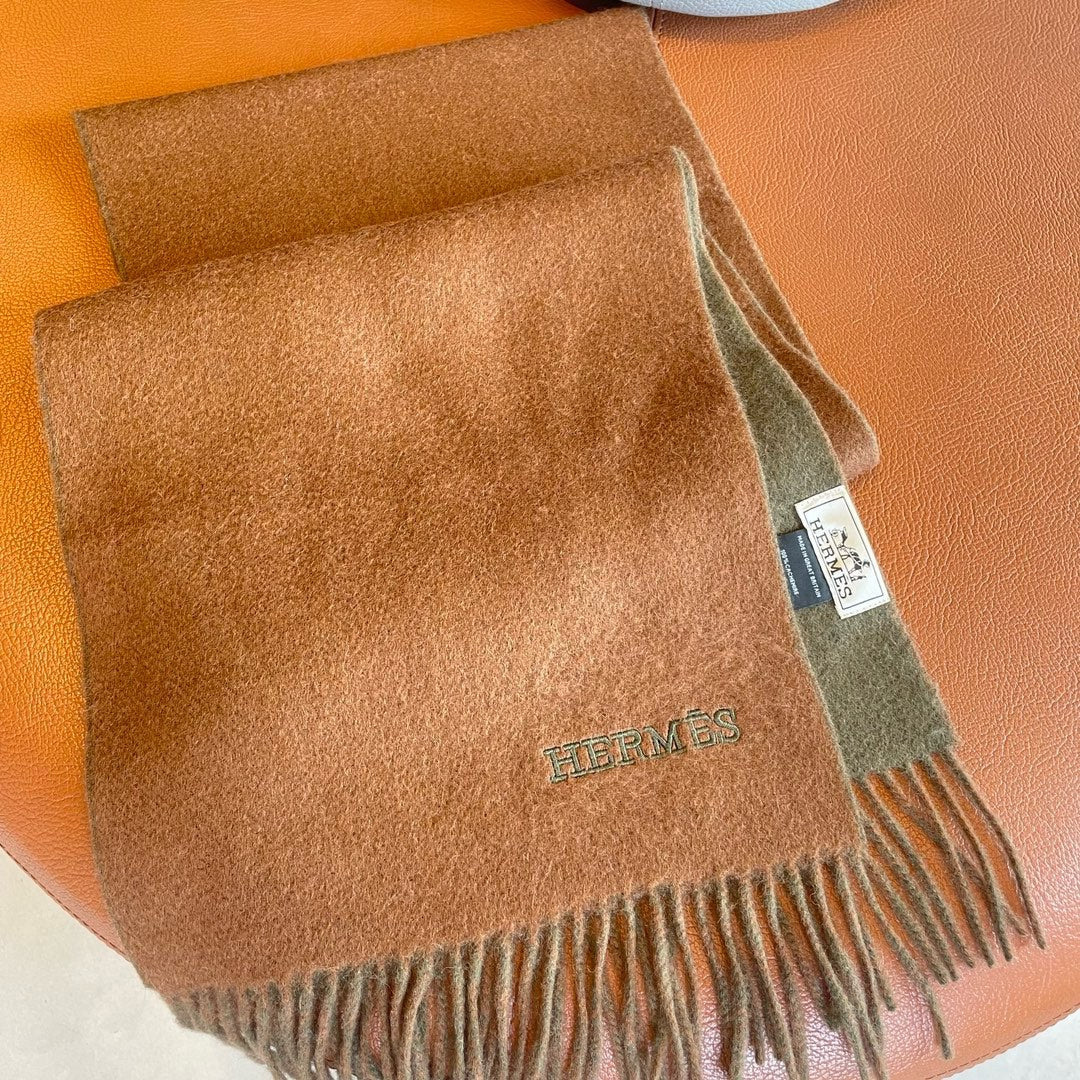 Scarf 180 CM In Brown Mix Light Moss Green Cashmere