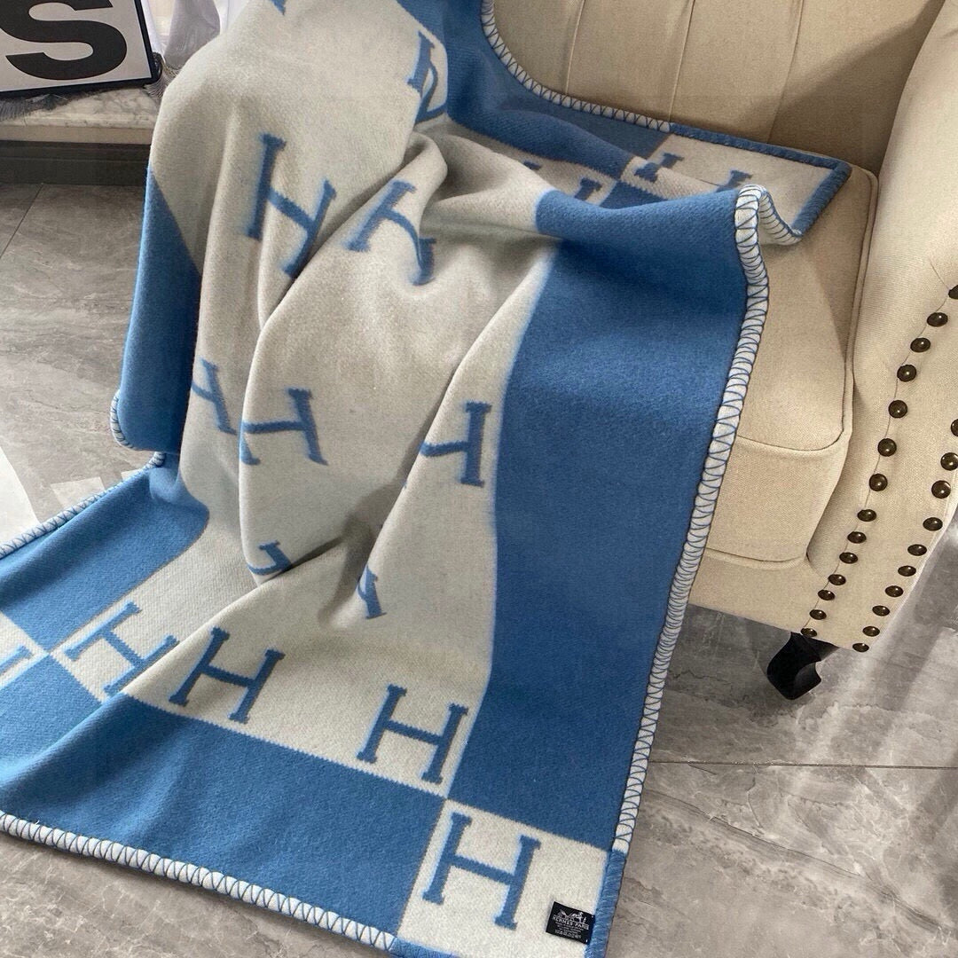 HM H Baby Blanket Blue Beige Wool Cashmere 499704