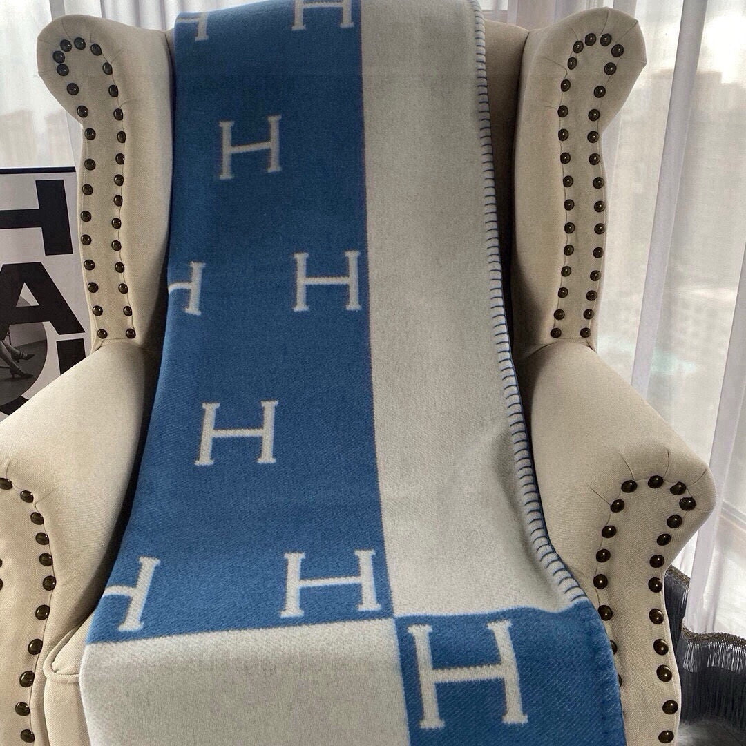 HM H Baby Blanket Blue Beige Wool Cashmere 499704