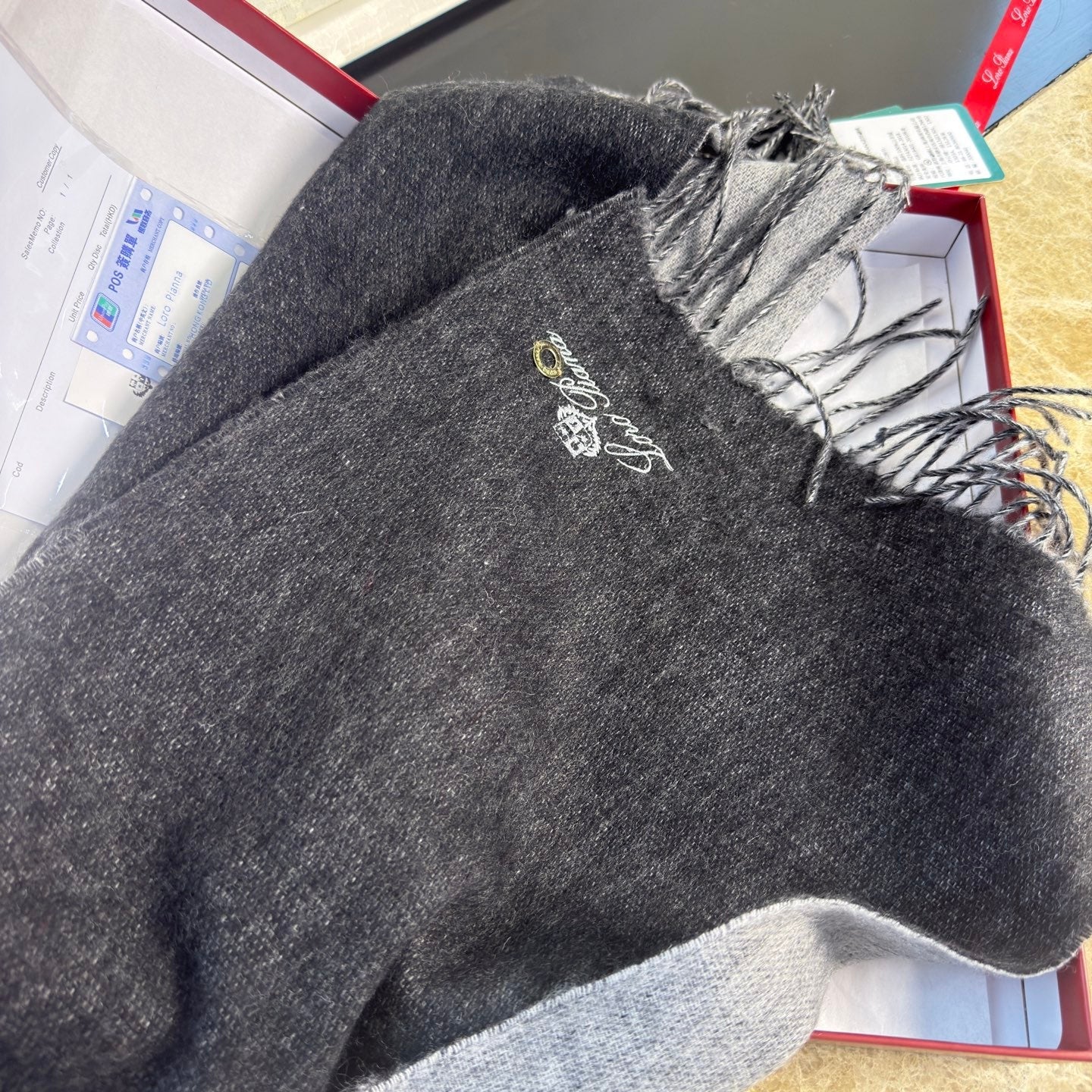 Loro Piana Long Scarf Grey Melange Cashmere 150393