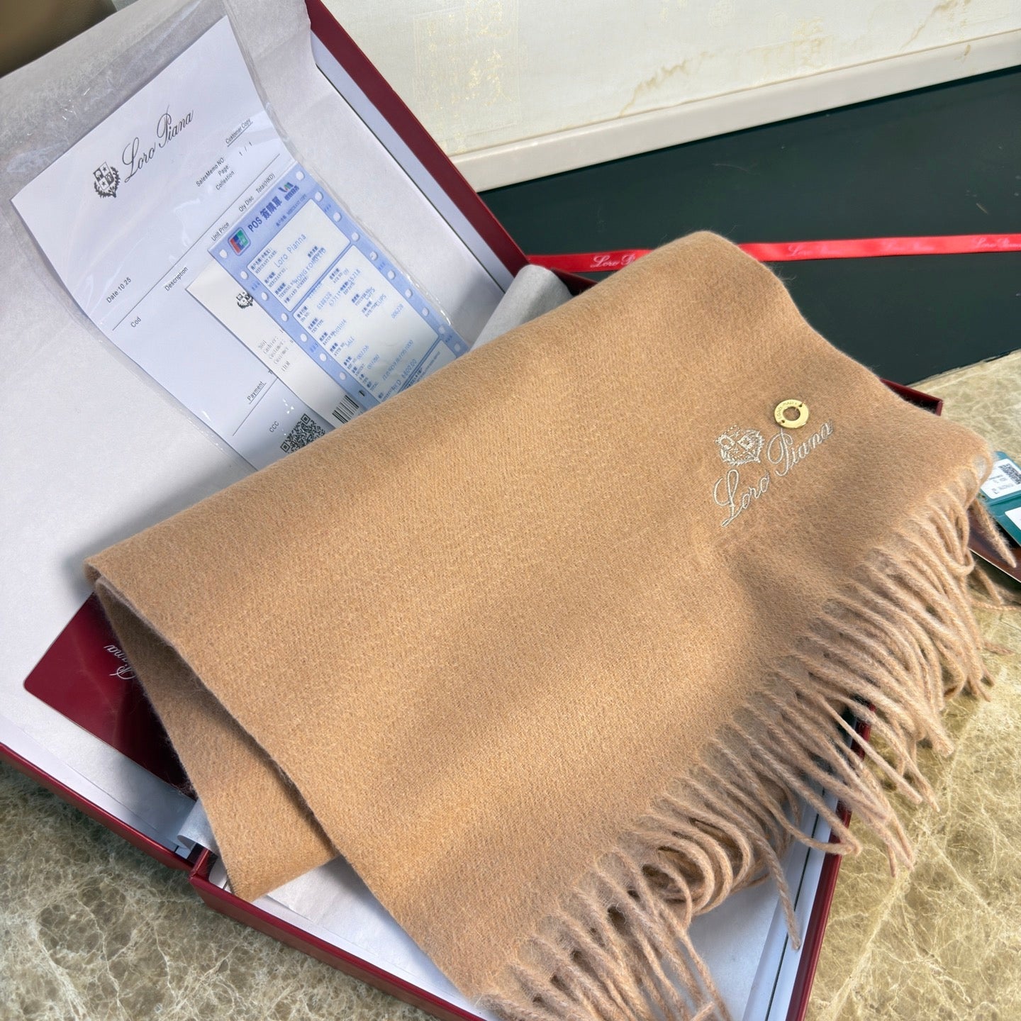 Loro Piana Long Scarf Light Brown Cashmere 150394