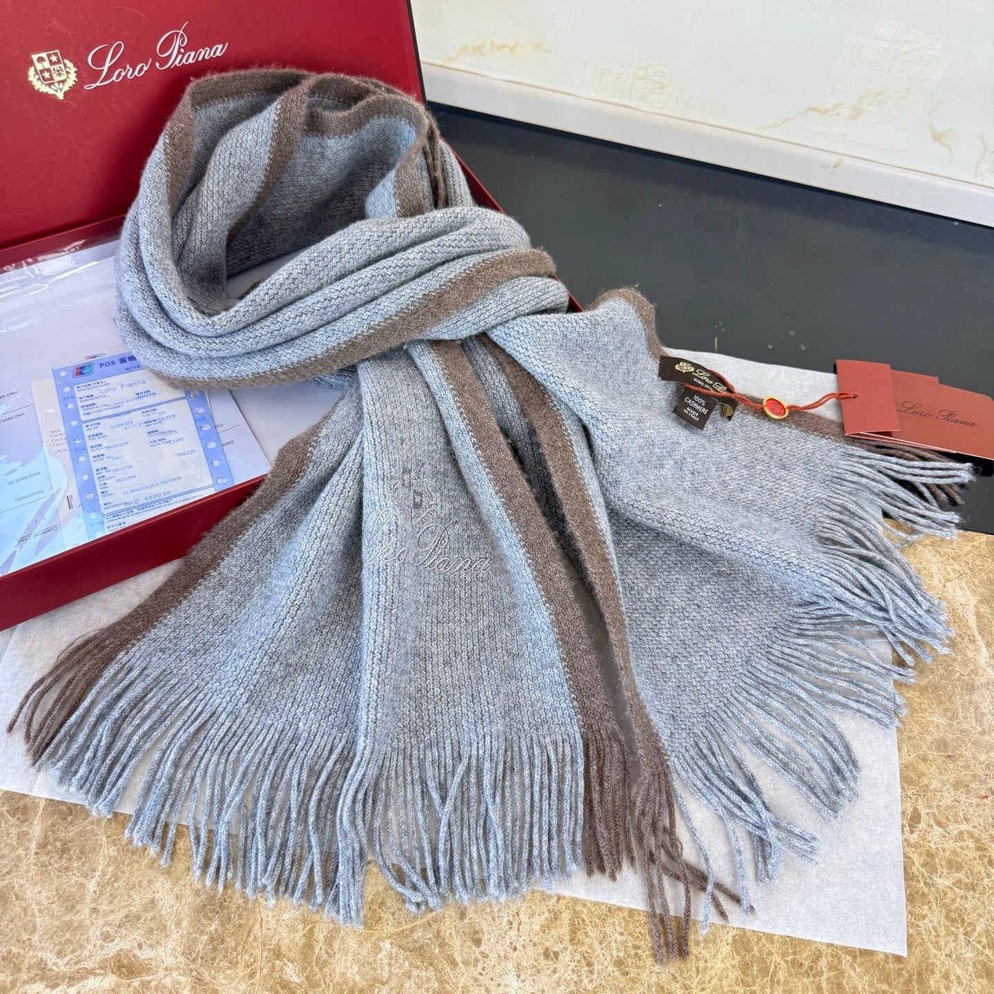 Loro Piana Long Scarf Grey Cashmere 150407