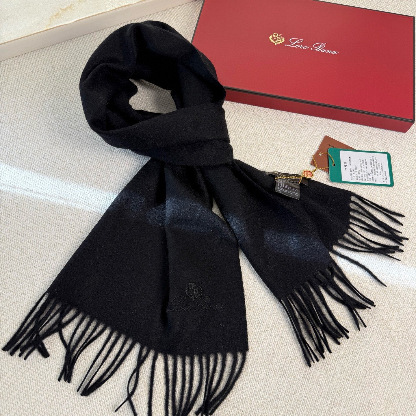 Loro Piana Long Scarf Black Cashmere 150419
