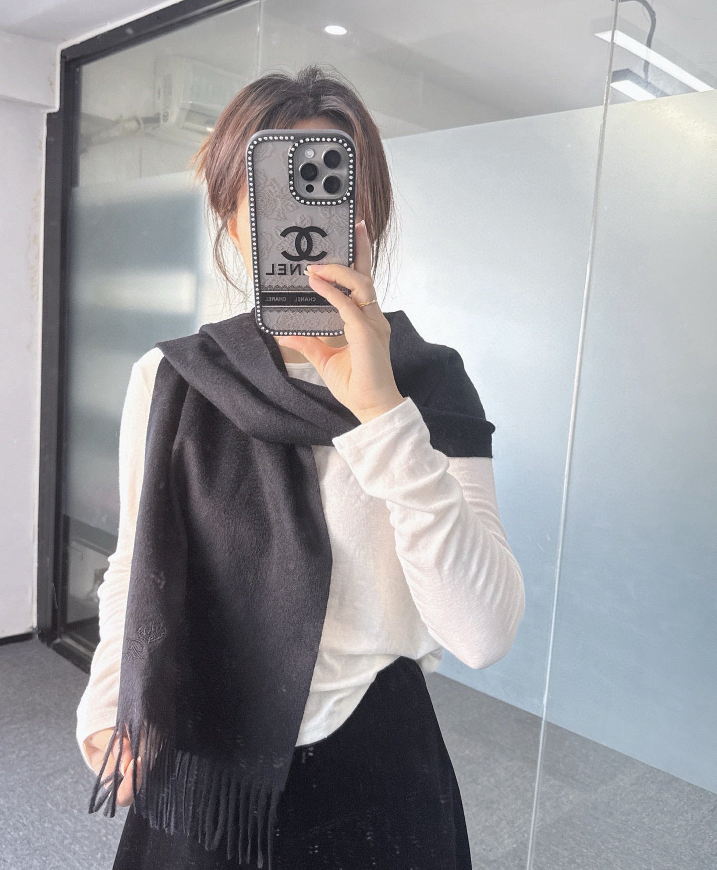 Loro Piana Long Scarf Black Cashmere 150419