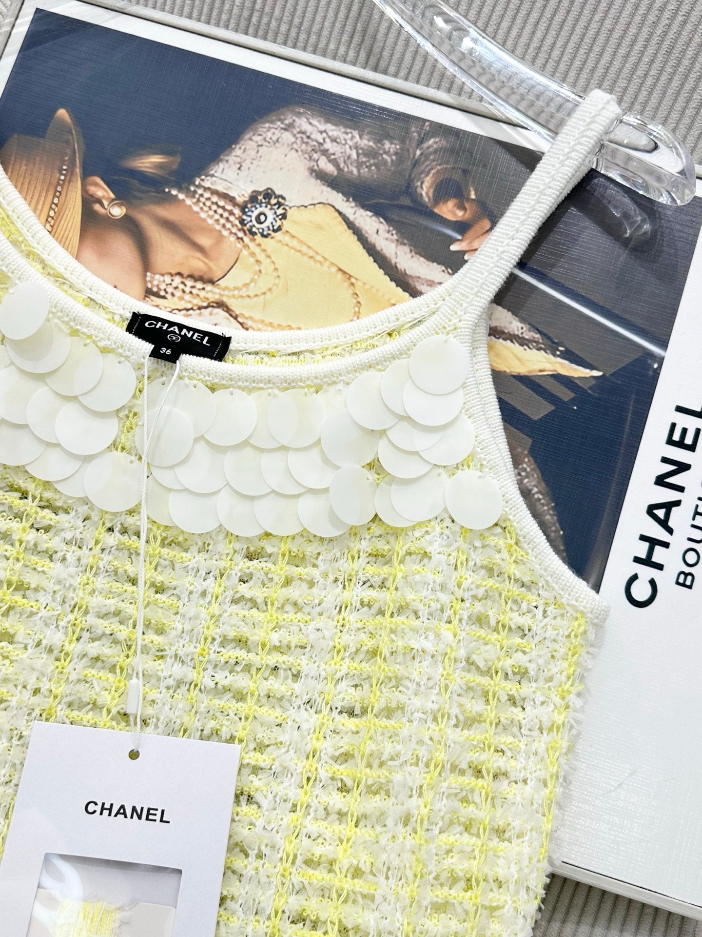 CC 26s Custom-Dyed Yarn Knitted Slip Dress White Yellow Cotton 415552