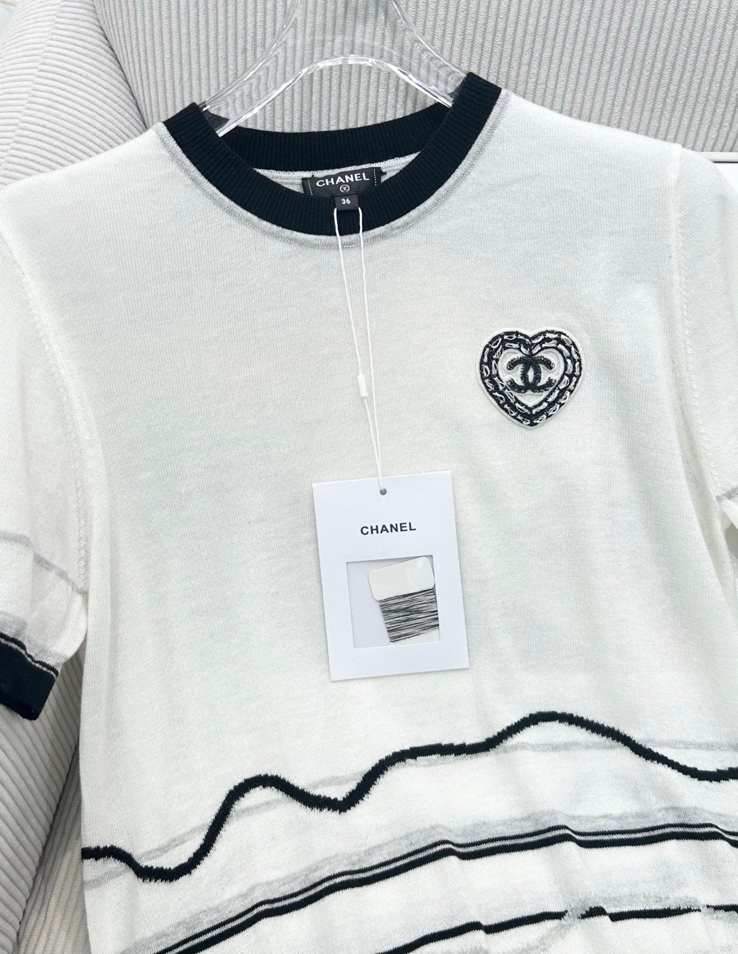 CC 26s Knit Short-Sleeve Top White Black Wool 415508