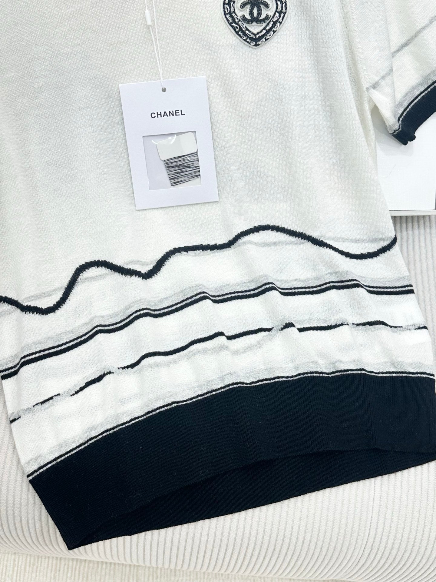 CC 26s Knit Short-Sleeve Top White Black Wool 415508